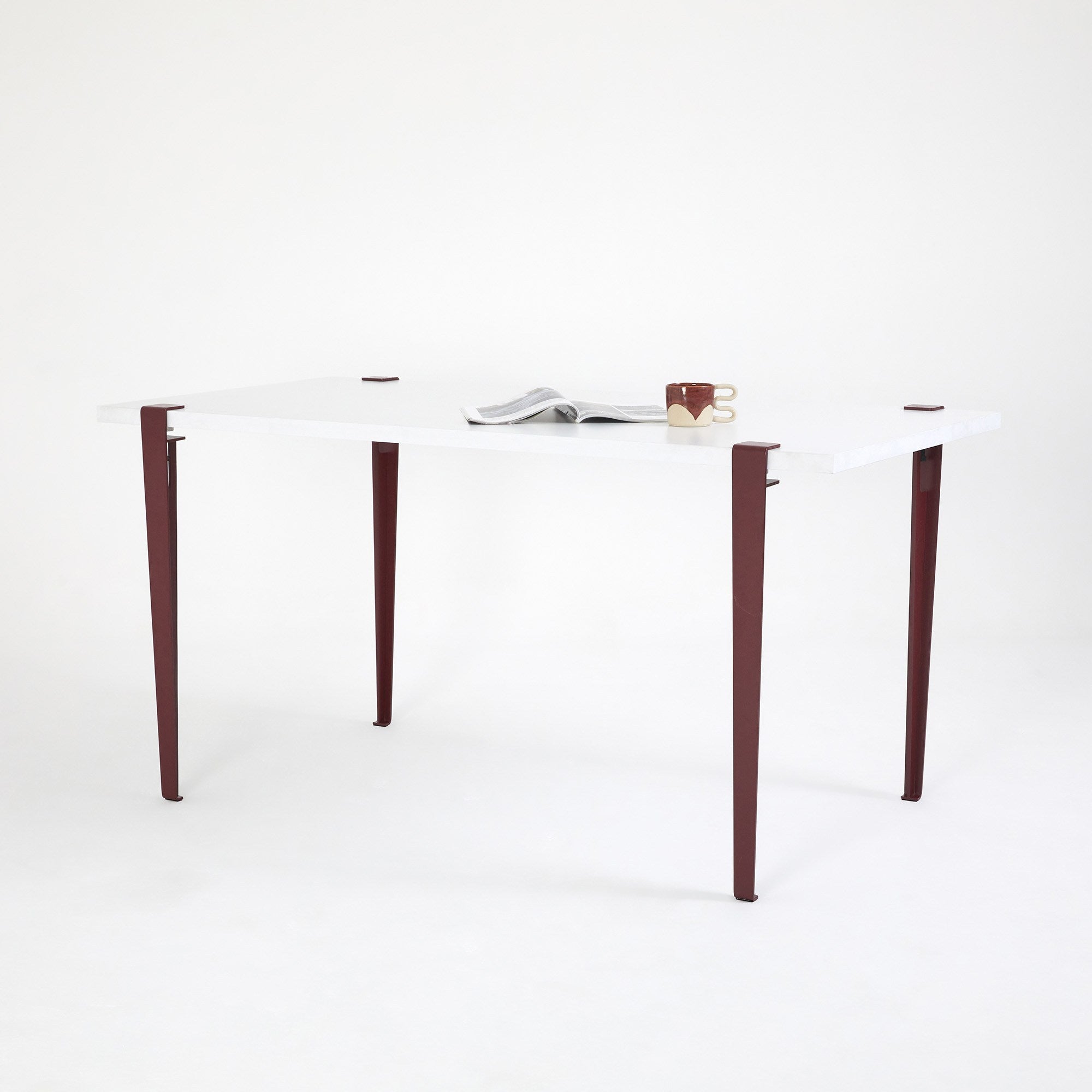 Mesa de Jantar Branca e Bordeaux com Pernas de Aço - Montagem Rápida e Fácil 150x75cm