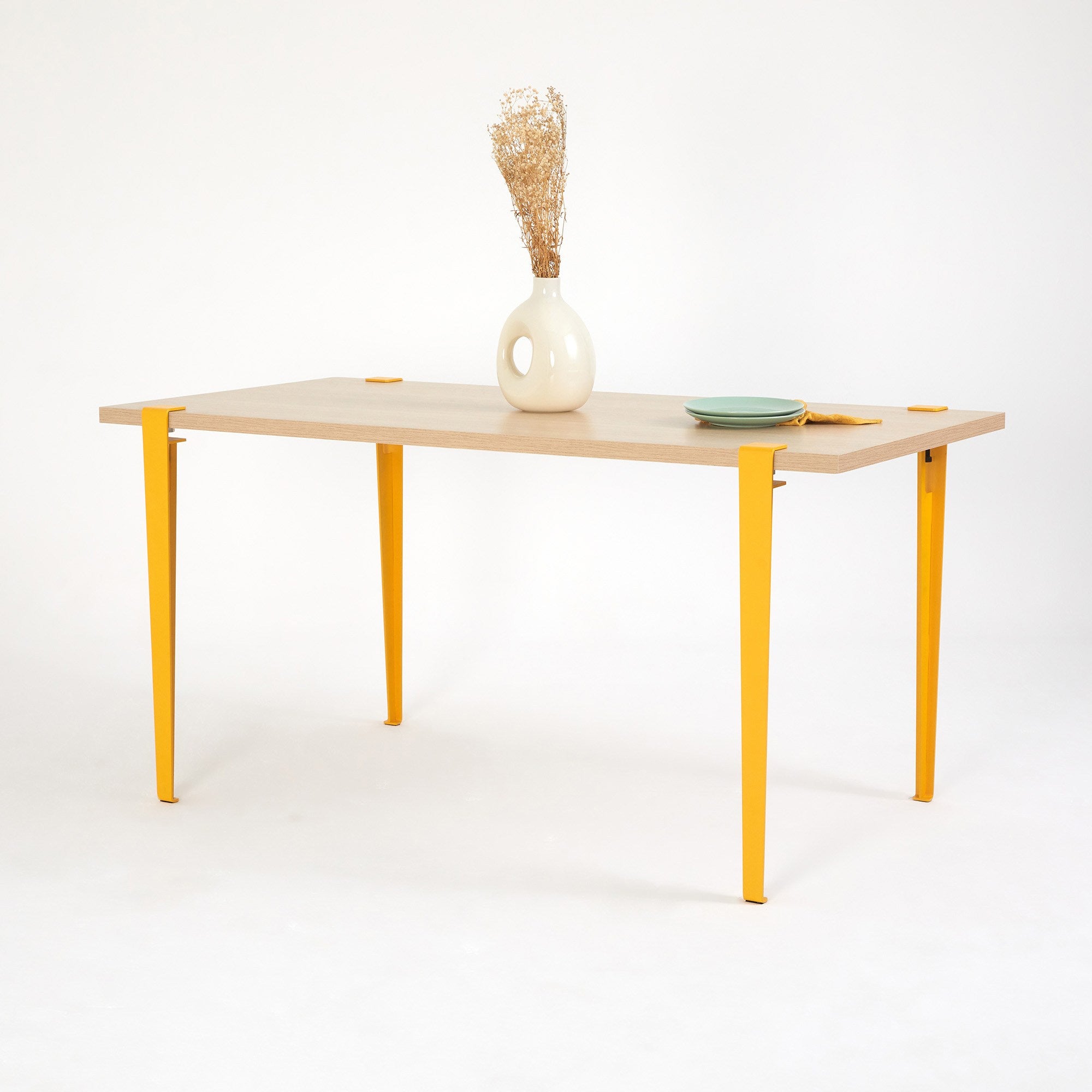 Mesa de Jantar Amarela em Madeira com Pernas de Aço - Montagem Rápida e Fácil 150x75cm