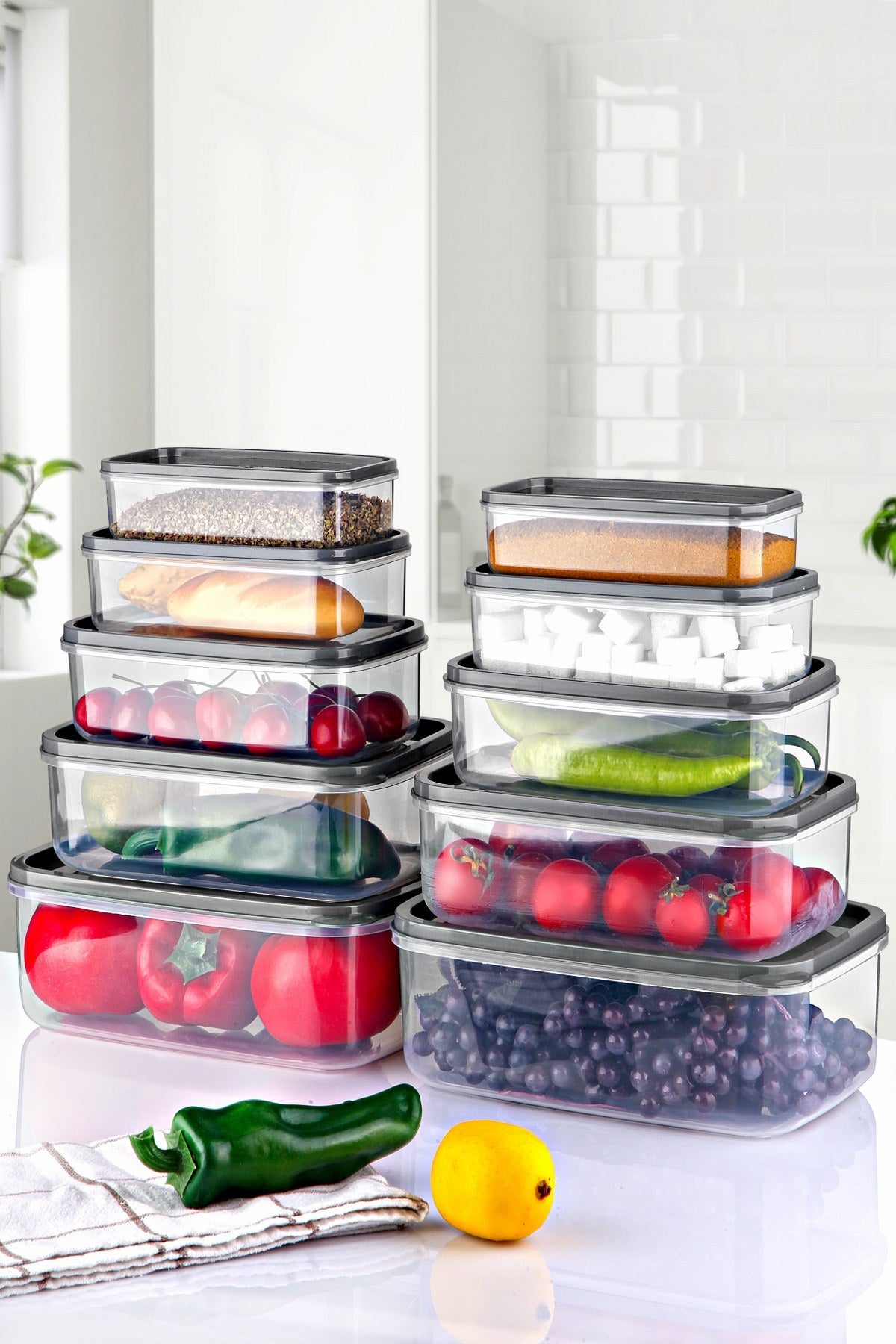 Conjunto de caixas de armazenamento – 10 peças – Transparente – Plástico