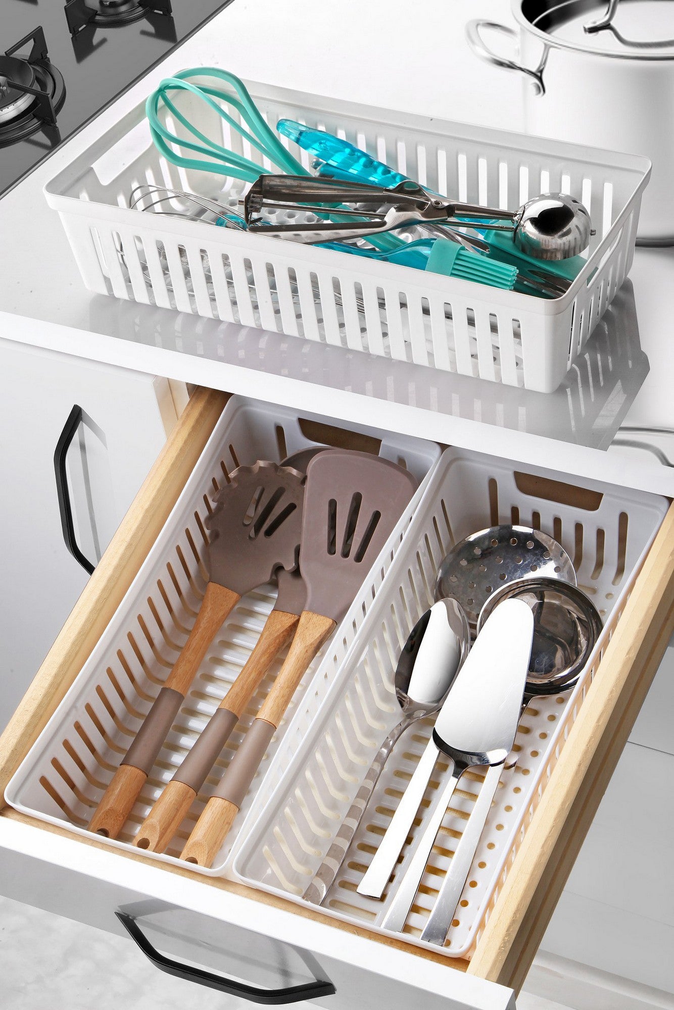 Conjunto organizador de gavetas – 34 x 14 x 9 cm – Branco – Plástico