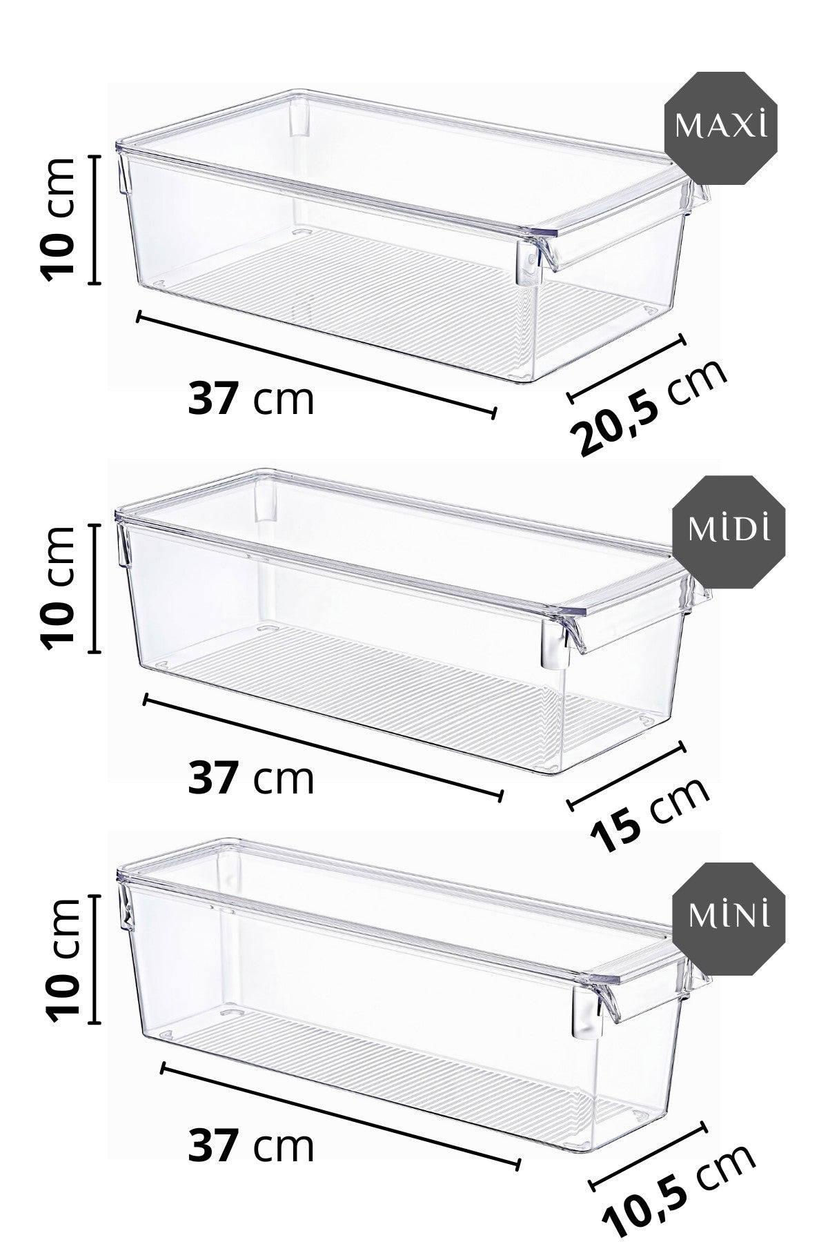 Conjunto organizador de geladeira – 9 peças – Transparente – Plástico