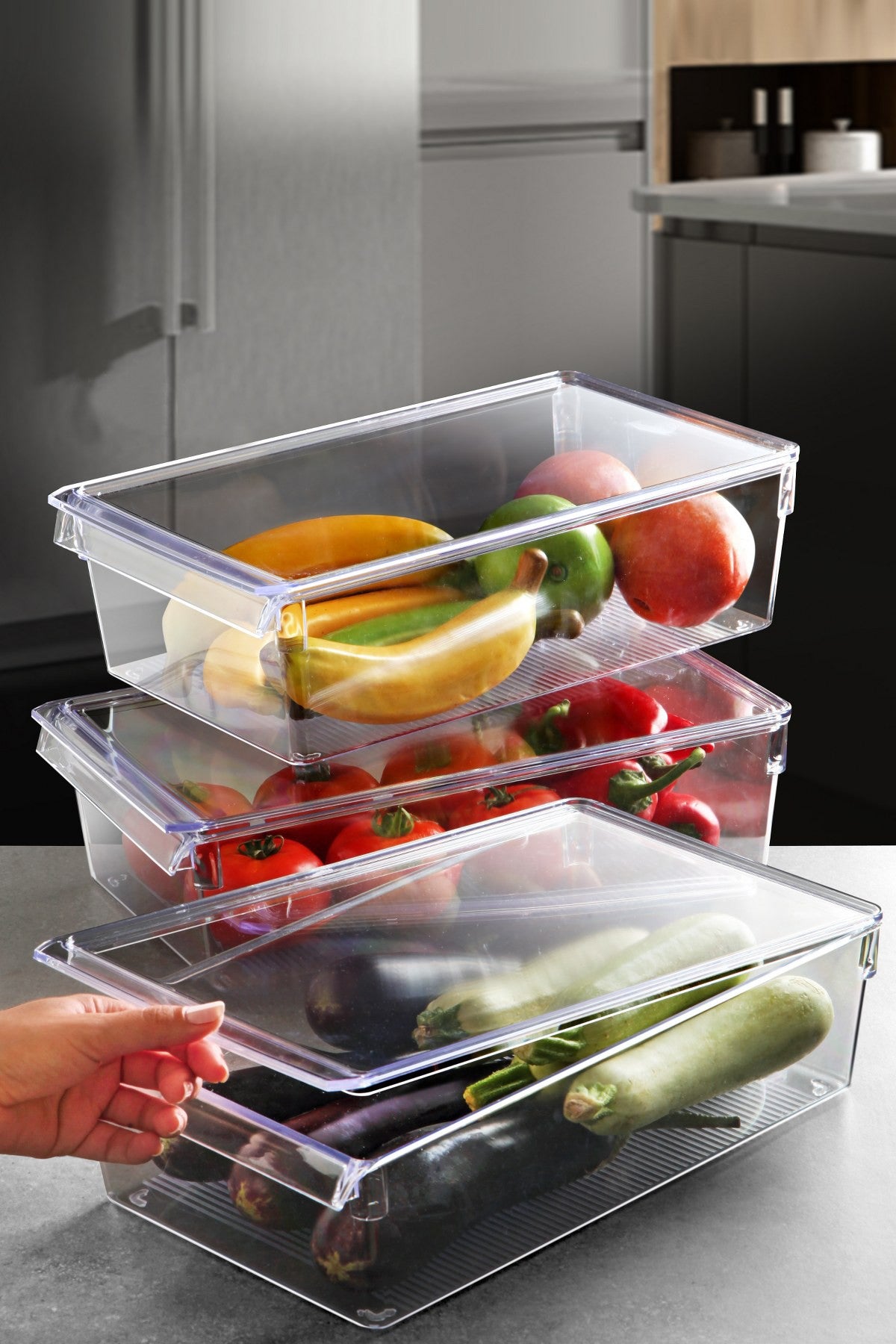 Conjunto de Organizadores de Geladeira – 37 x 20,5 x 10 cm – Transparente – Plástico