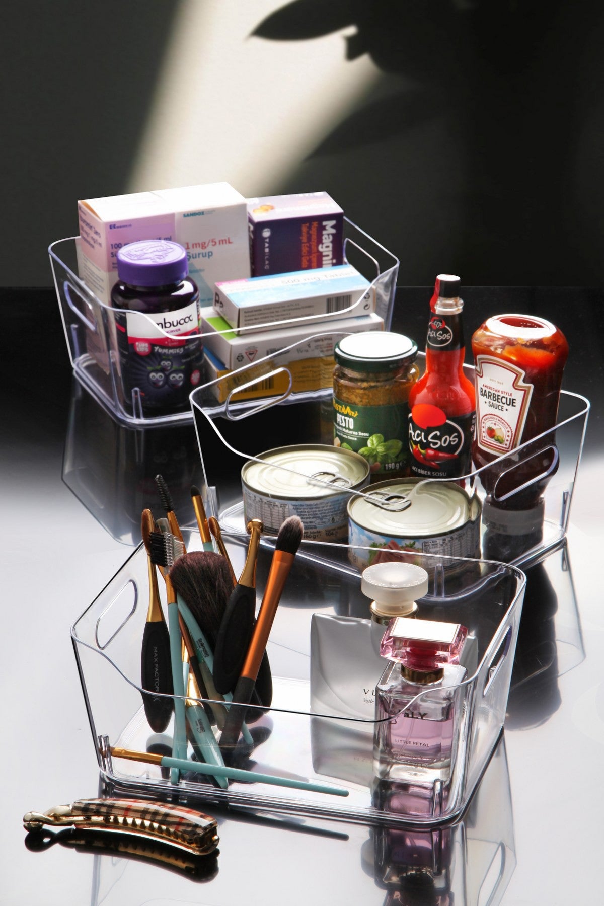 Conjunto de Organizadores de Geladeira – 30,5 x 21,5 x 12,5 cm – Transparente – Plástico