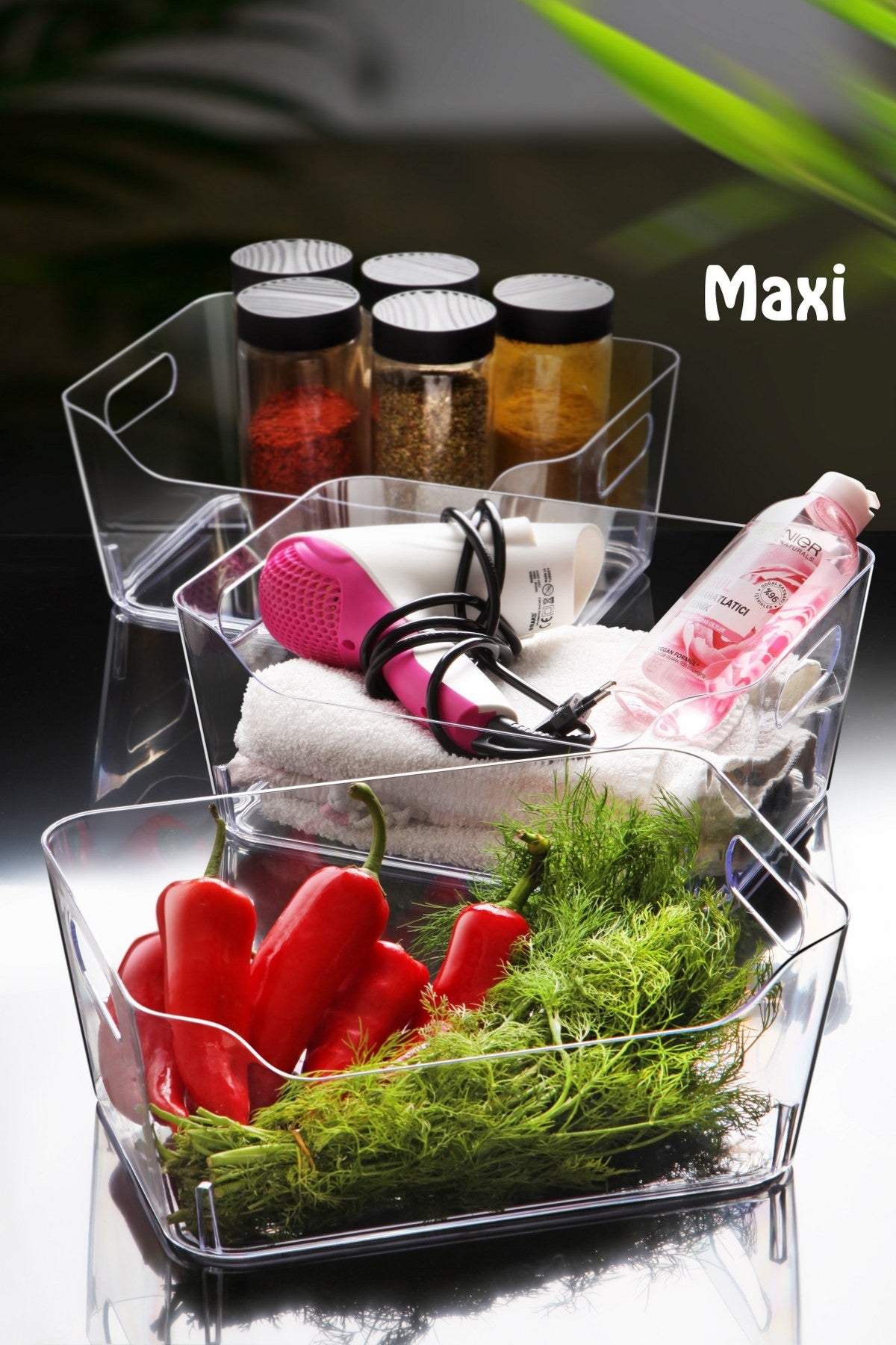 Conjunto organizador de geladeira – 30,5 x 21,5 x 12,5 cm – Transparente – Plástico