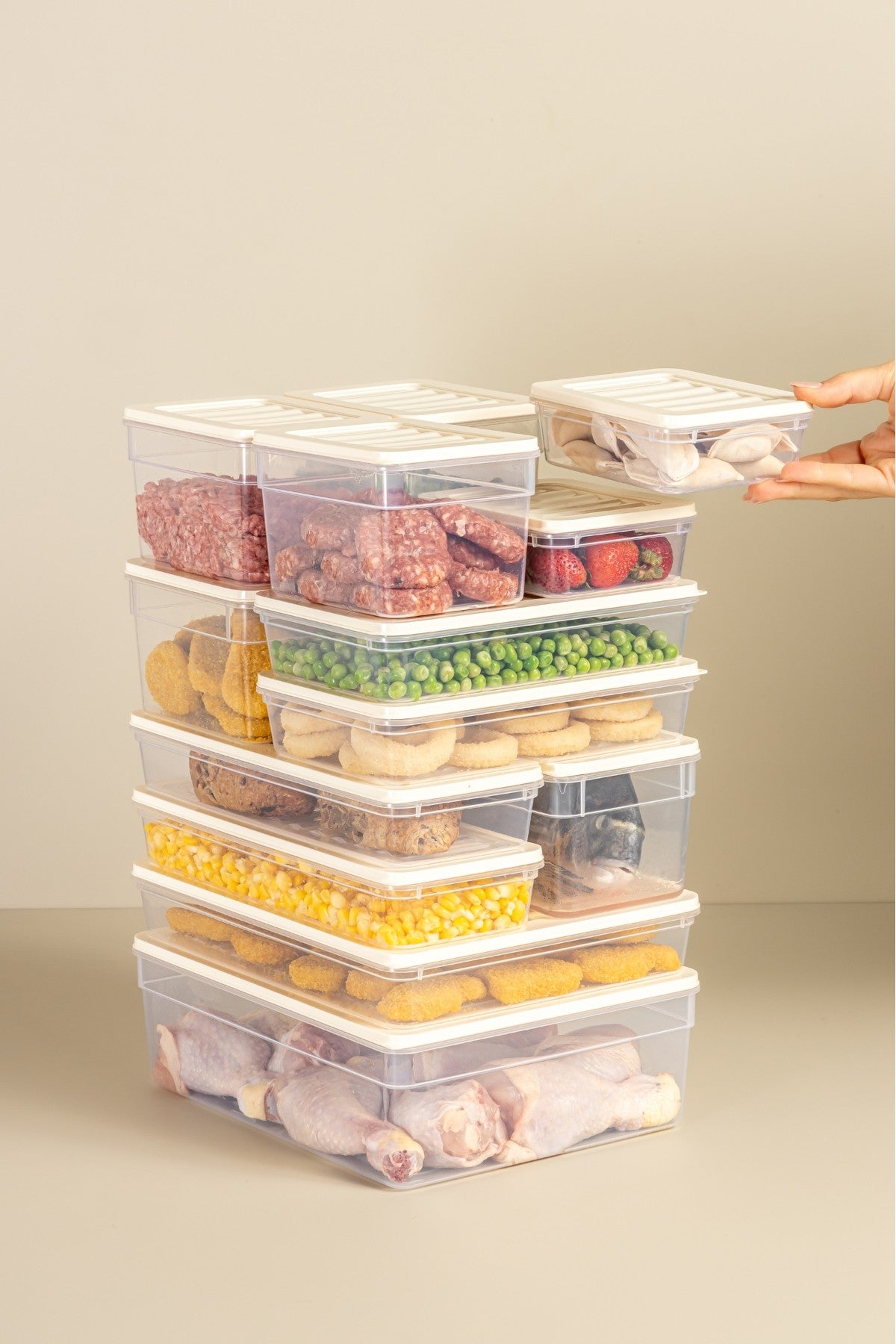 Conjunto de caixas de armazenamento – 22,5 x 28,5 x 9 cm e 22,5 x 28,5 x 4,8 cm – Creme – Plástico