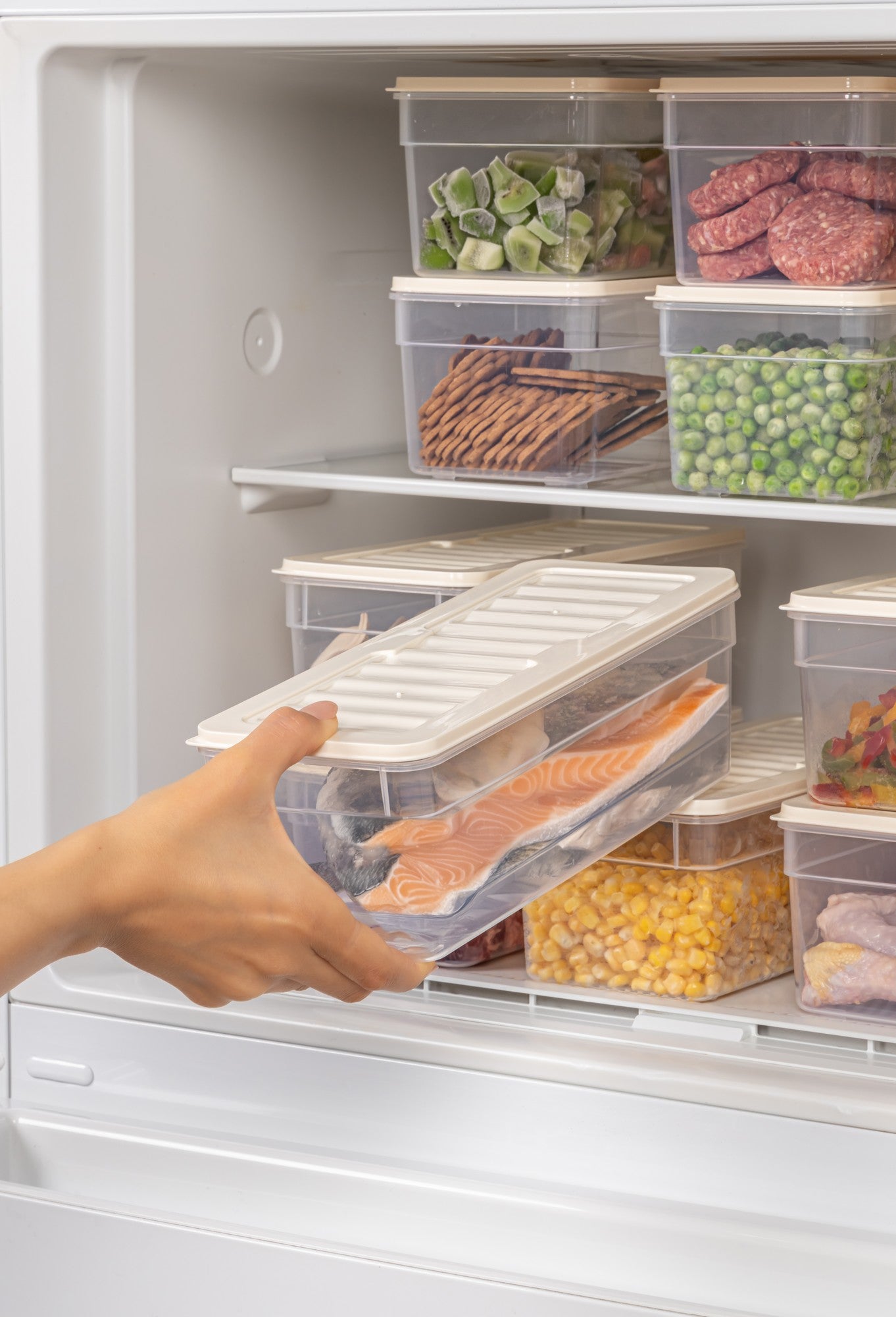 Conjunto de caixas de armazenamento – 22,5 x 28,5 x 9 cm e 22,5 x 28,5 x 4,8 cm – Creme – Plástico