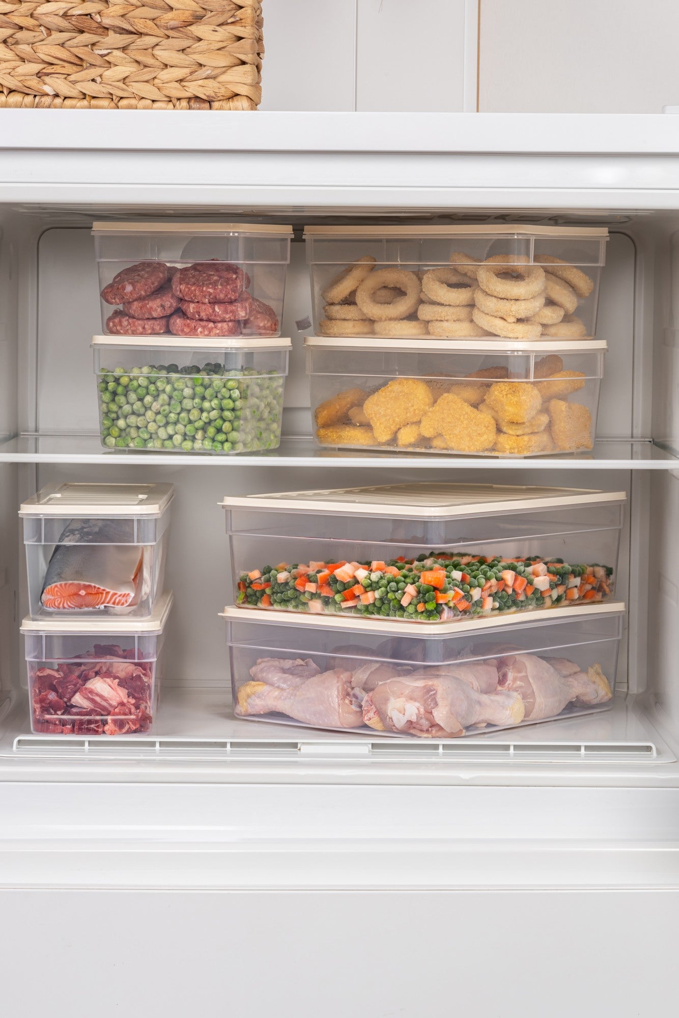 Conjunto de caixas de armazenamento – 22,5 x 28,5 x 9 cm e 22,5 x 28,5 x 4,8 cm – Creme – Plástico