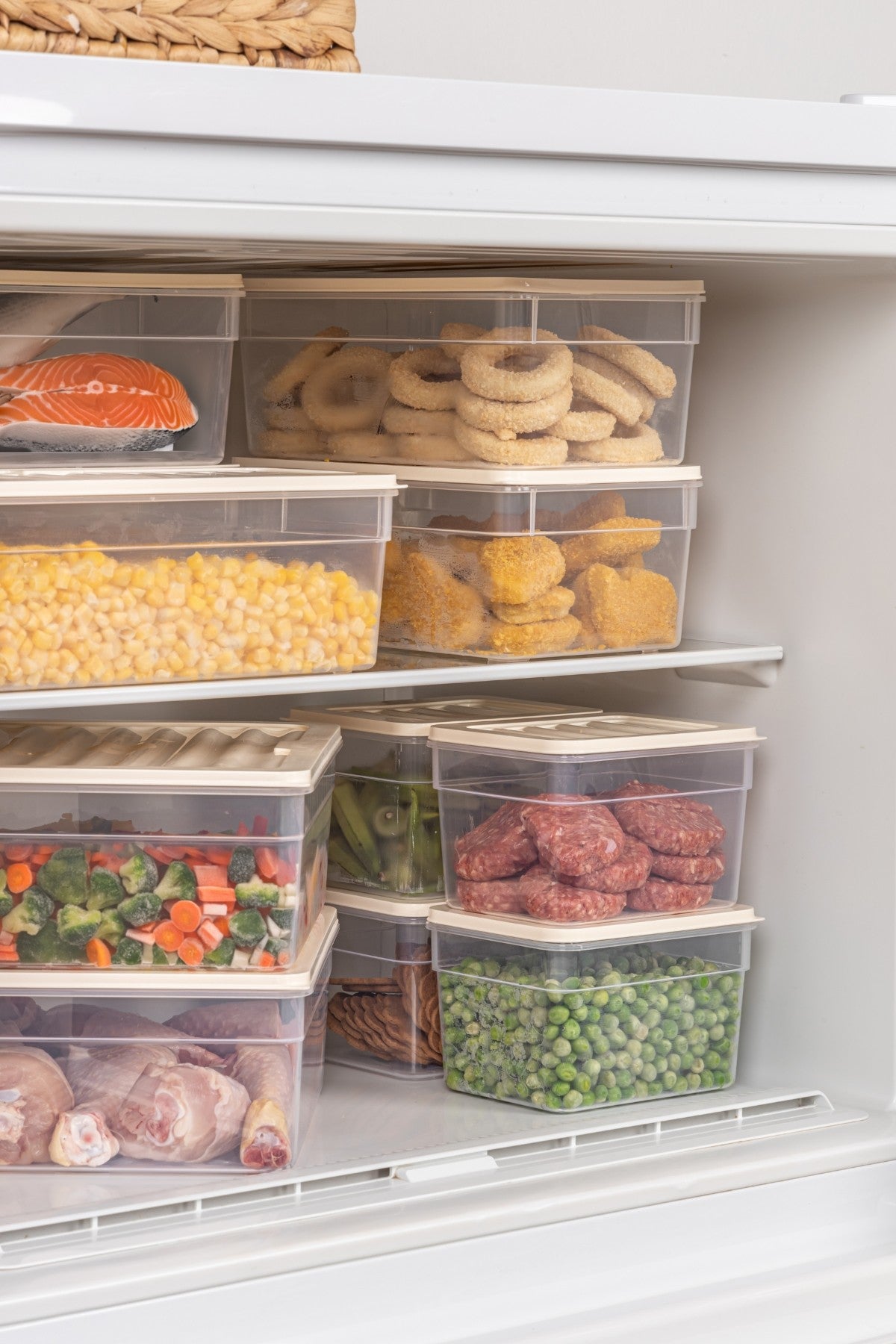 Conjunto de caixas de armazenamento – 22,5 x 28,5 x 9 cm e 22,5 x 28,5 x 4,8 cm – Creme – Plástico