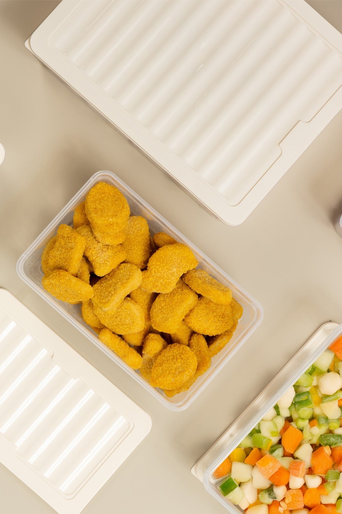 Conjunto de caixas de armazenamento – 22,5 x 28,5 x 9 cm e 22,5 x 28,5 x 4,8 cm – Creme – Plástico