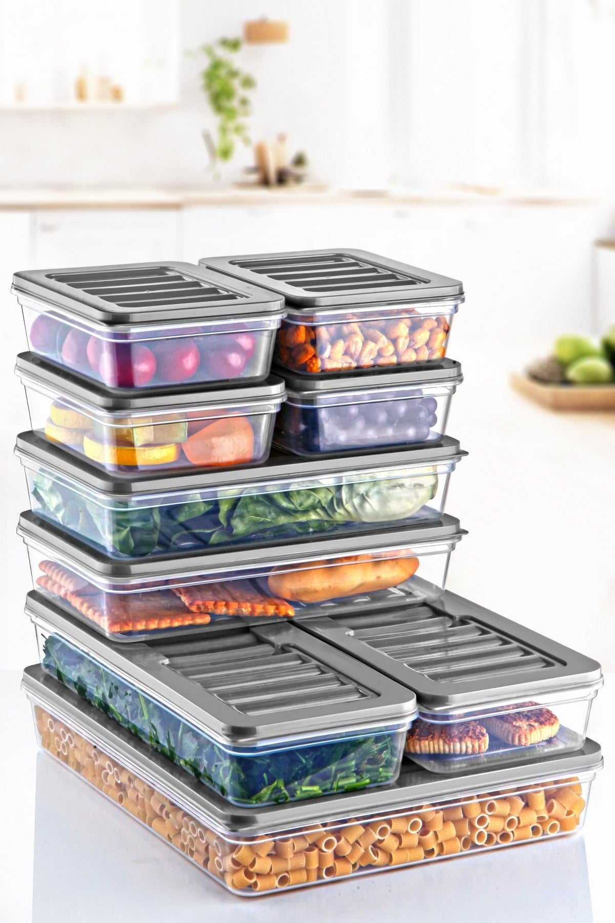 Conjunto de caixas de armazenamento – 9 peças – Cinza – Plástico