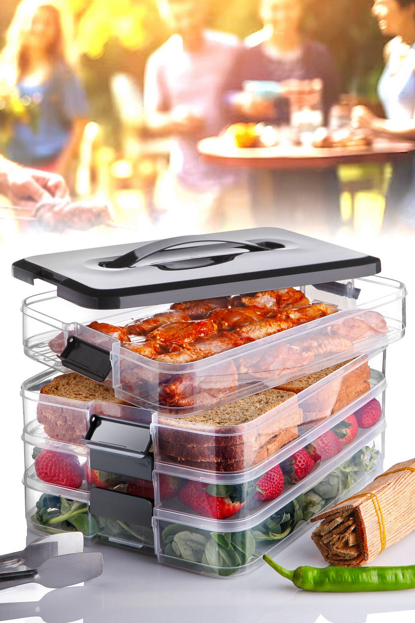 Conjunto de caixas de armazenamento – 30 x 21,5 x 5 cm – Preto – Plástico