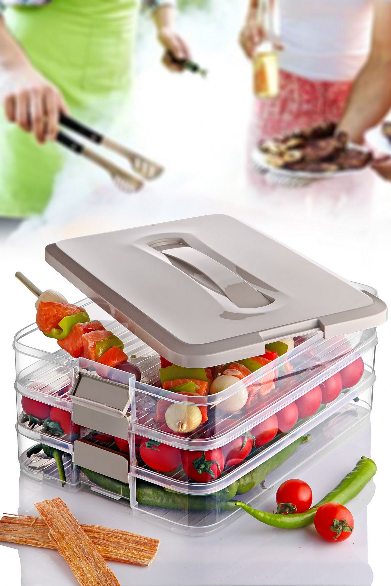 Conjunto de caixas de armazenamento – 30 x 21,5 x 5 cm – Cinza – Plástico