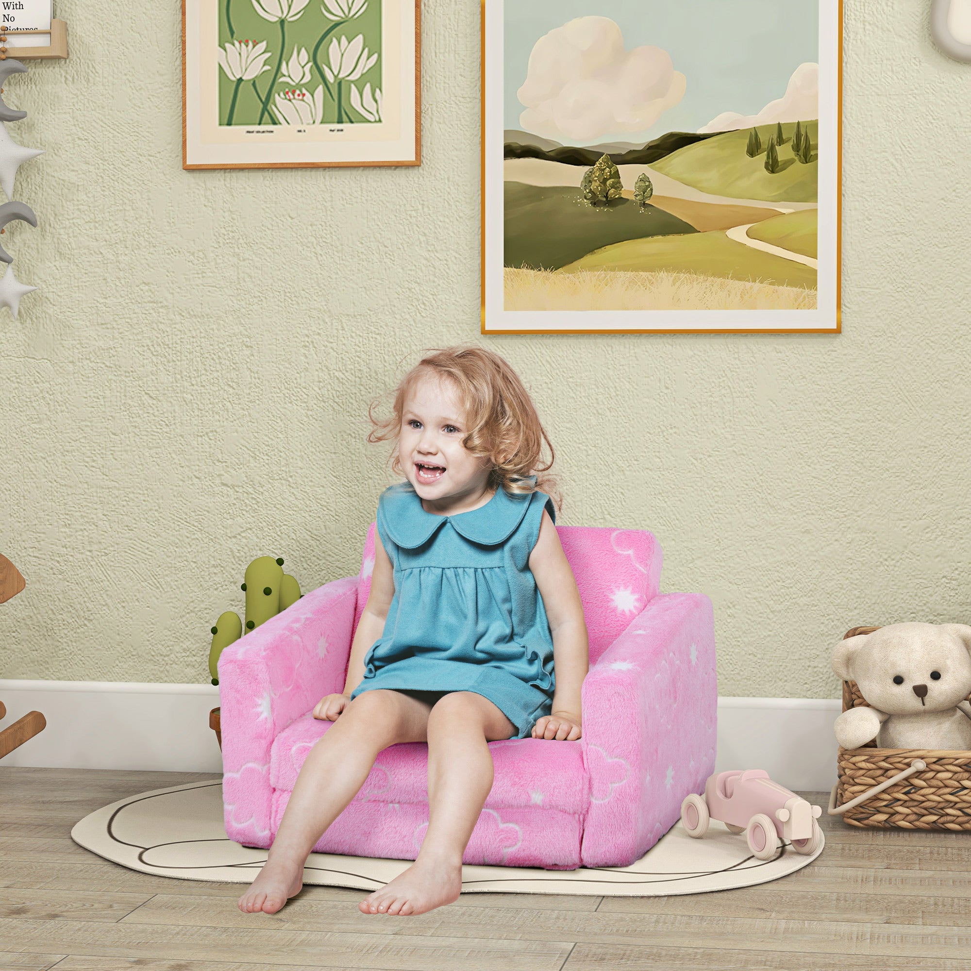Poltrona Infantil Dobrável Reclinável Rosa 59x105x30,5 cm