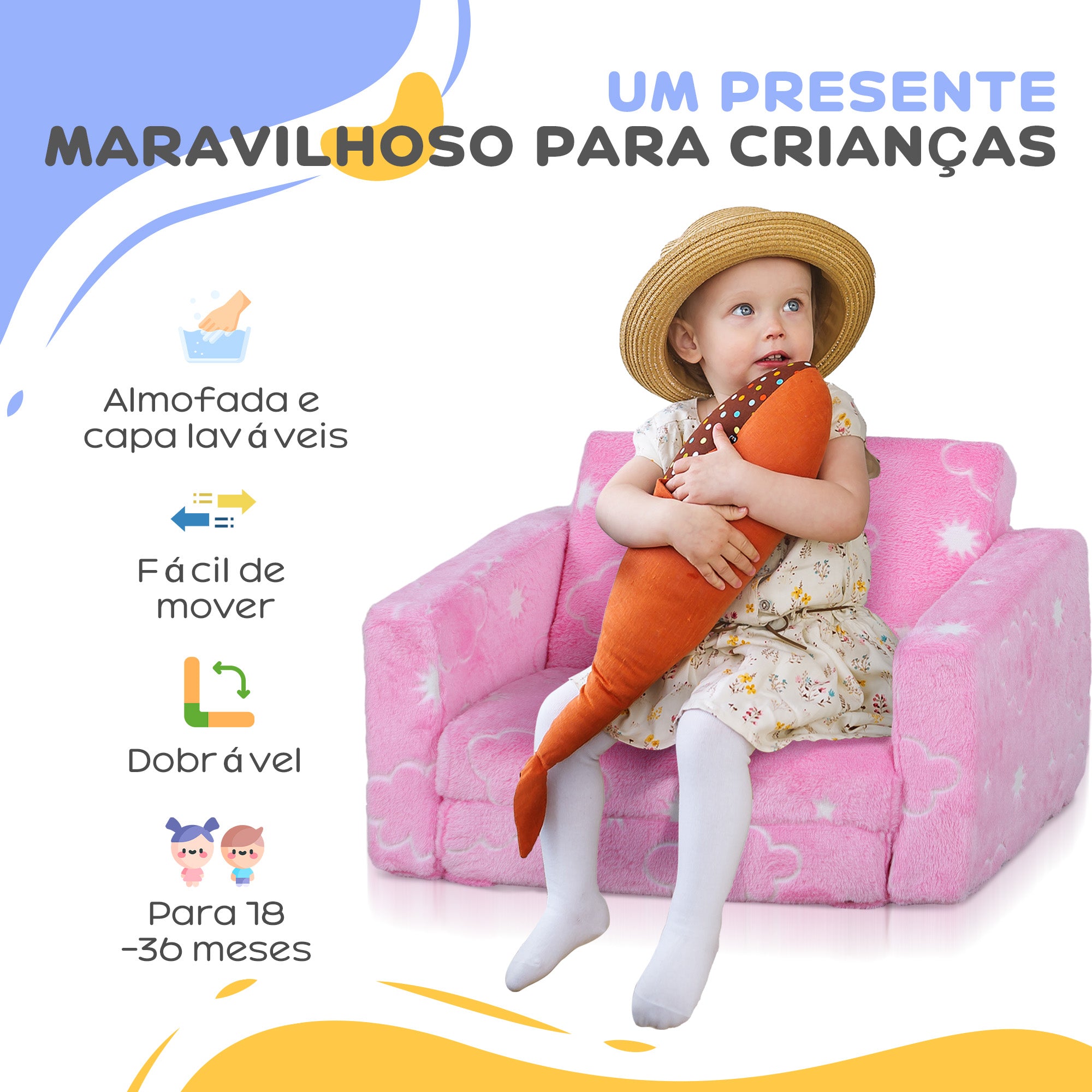 Poltrona Infantil Dobrável Reclinável Rosa 59x105x30,5 cm
