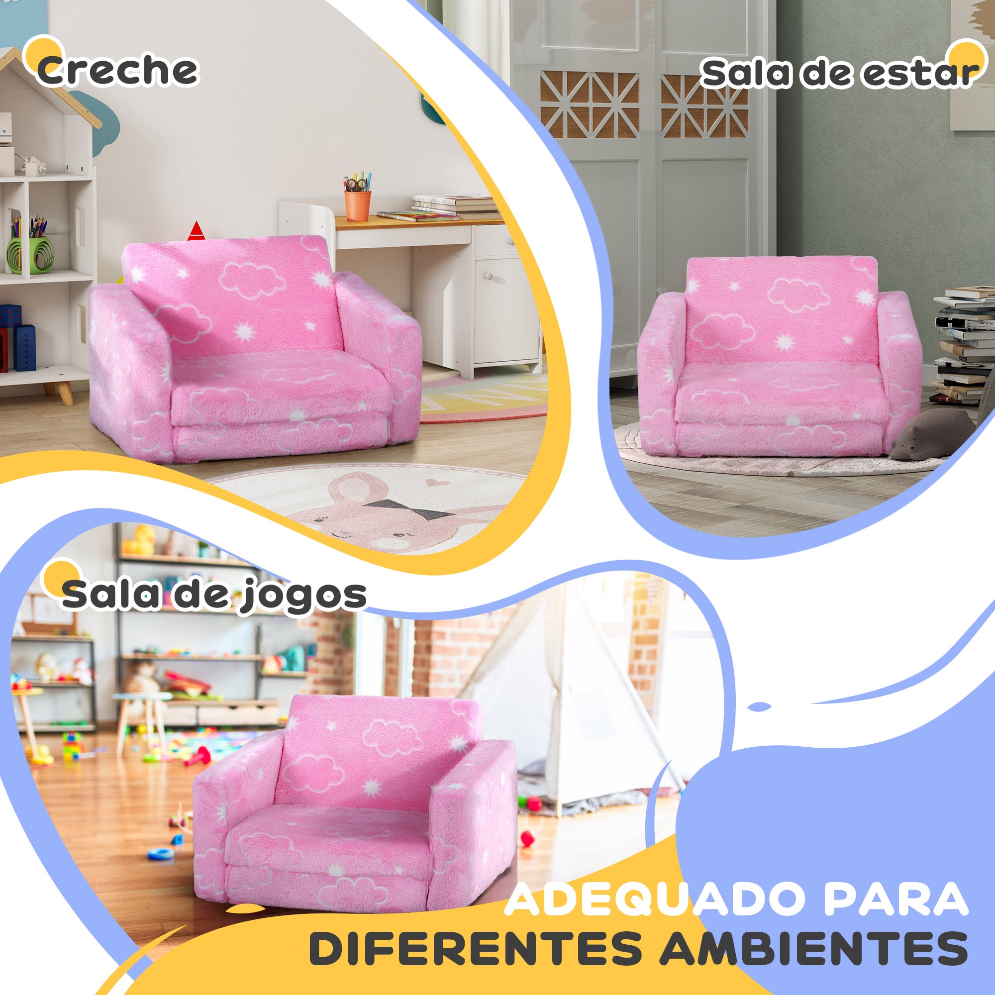 Poltrona Infantil Dobrável Reclinável Rosa 59x105x30,5 cm
