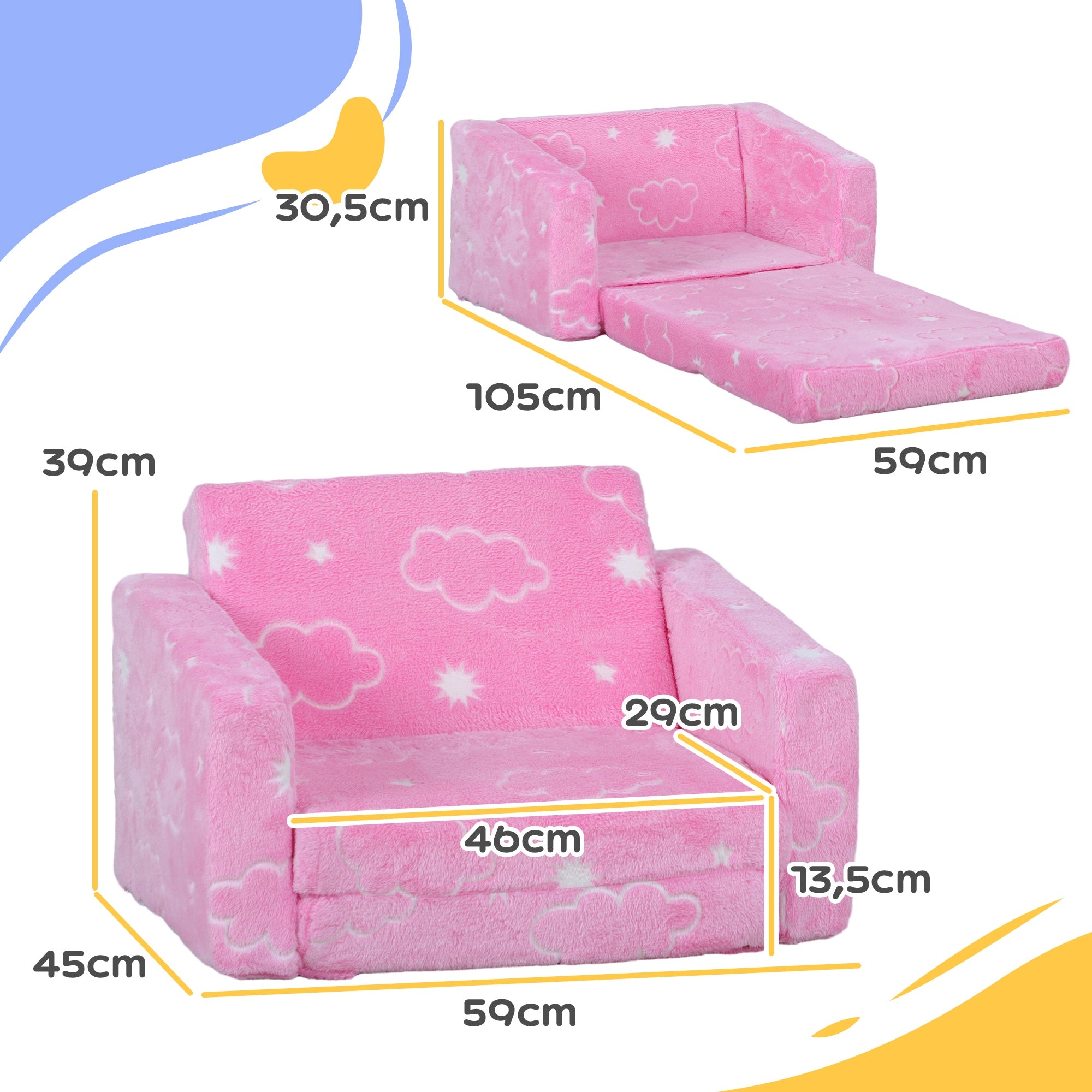 Poltrona Infantil Dobrável Reclinável Rosa 59x105x30,5 cm