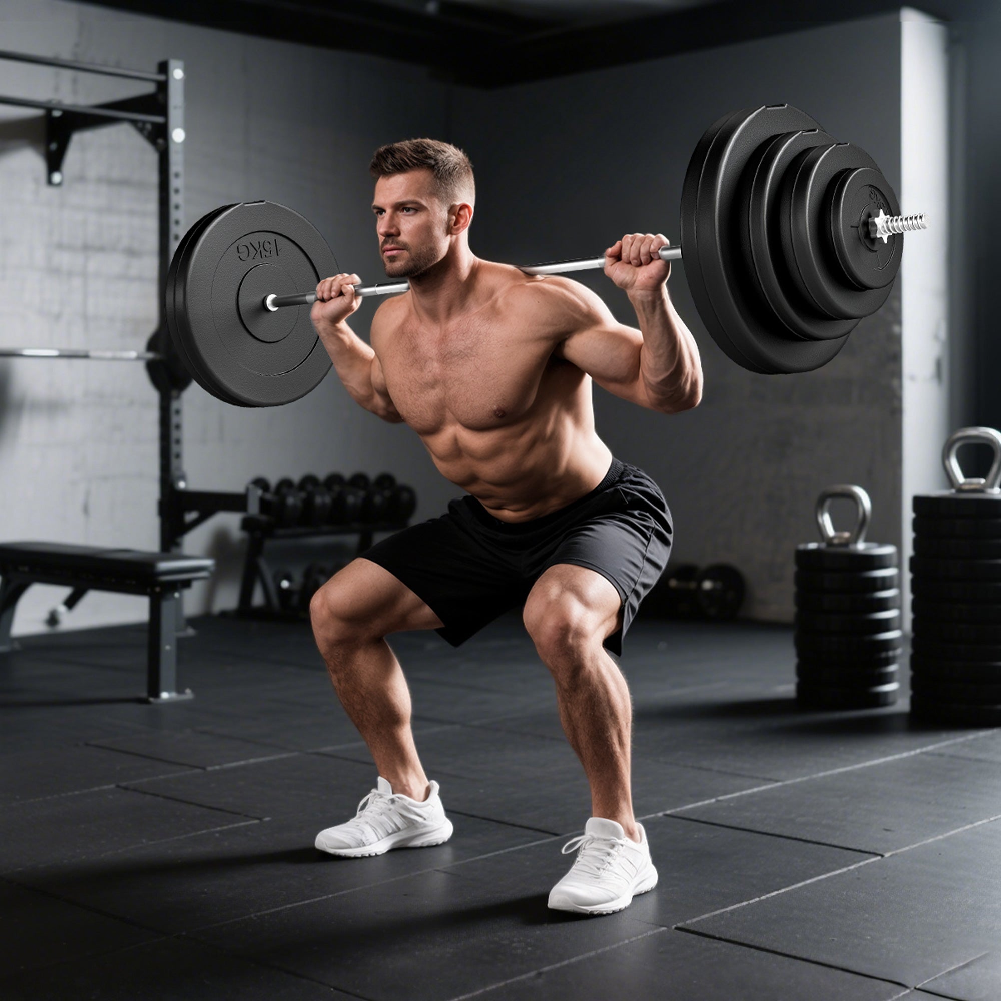 Conjunto de Pesos Ajustáveis 70 kg em Preto 170x40,5x40,5 cm