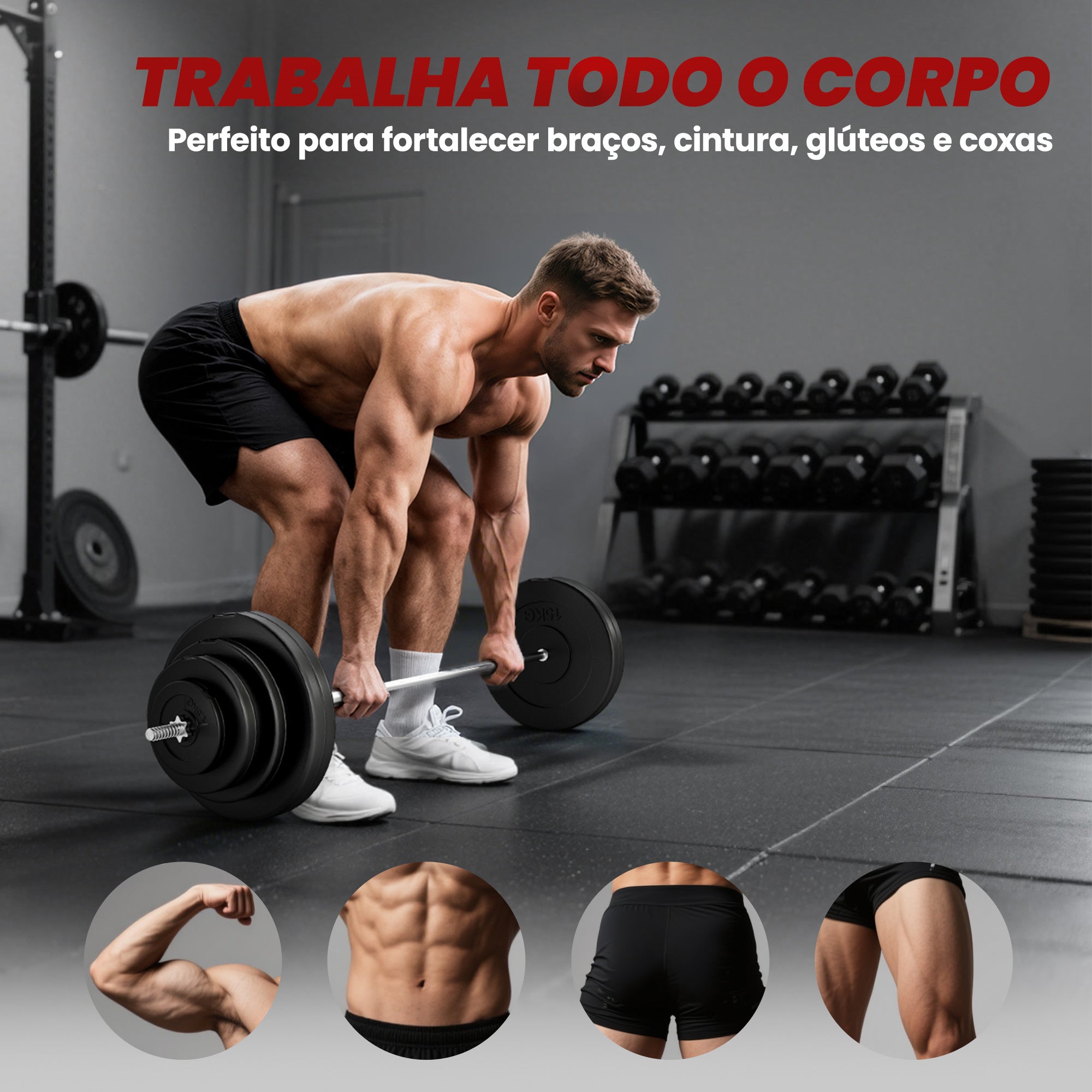 Conjunto de Pesos Ajustáveis 70 kg em Preto 170x40,5x40,5 cm