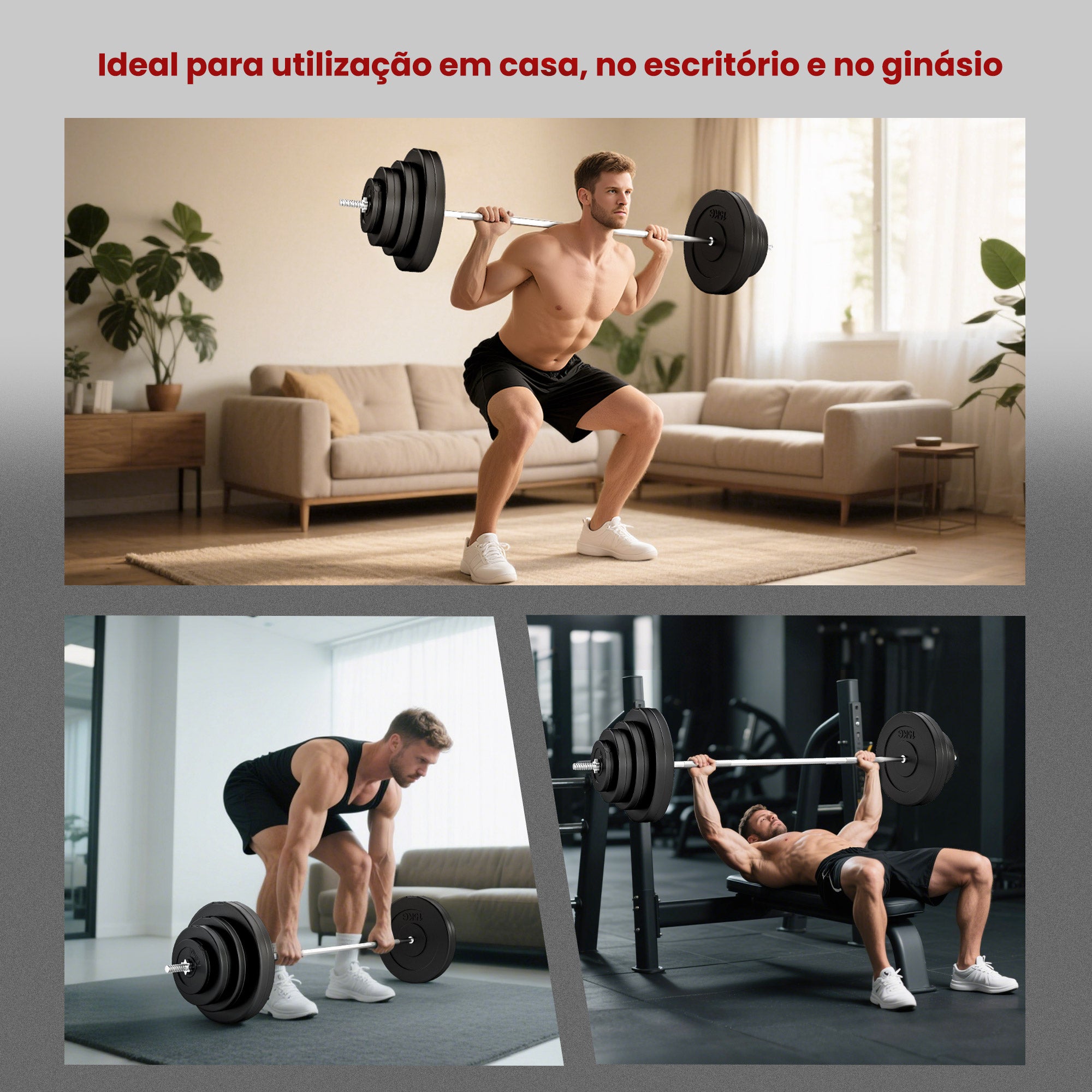 Conjunto de Pesos Ajustáveis 70 kg em Preto 170x40,5x40,5 cm