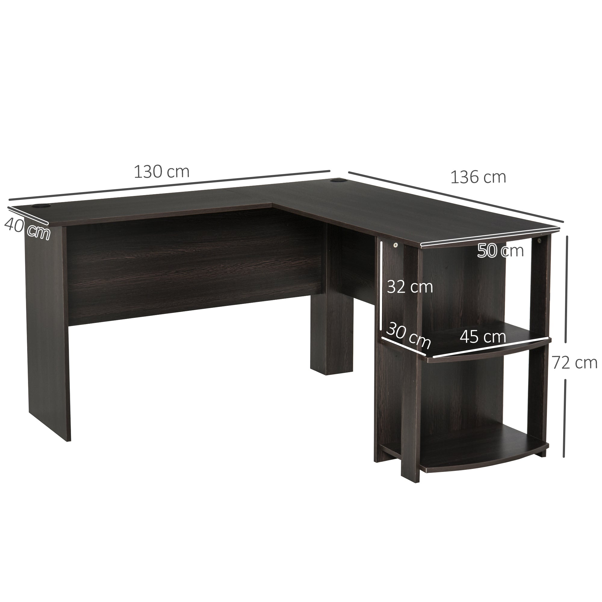Secretária de Canto em Forma de L 136x130x72 cm - Marrom Escuro