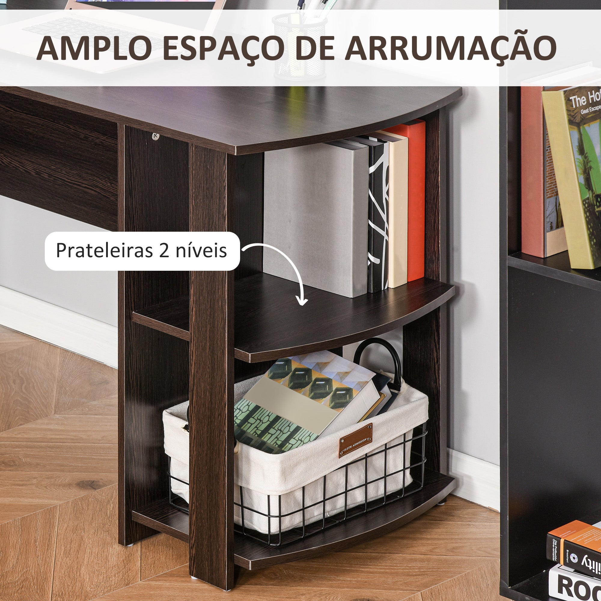 Secretária de Canto em Forma de L 136x130x72 cm - Marrom Escuro
