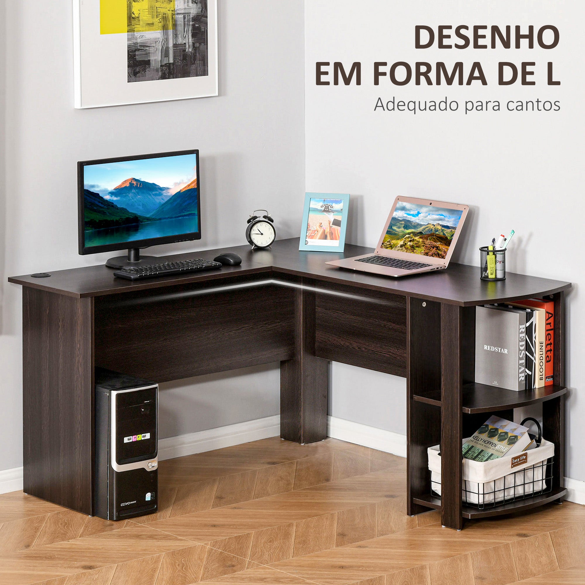 Secretária de Canto em Forma de L 136x130x72 cm - Marrom Escuro