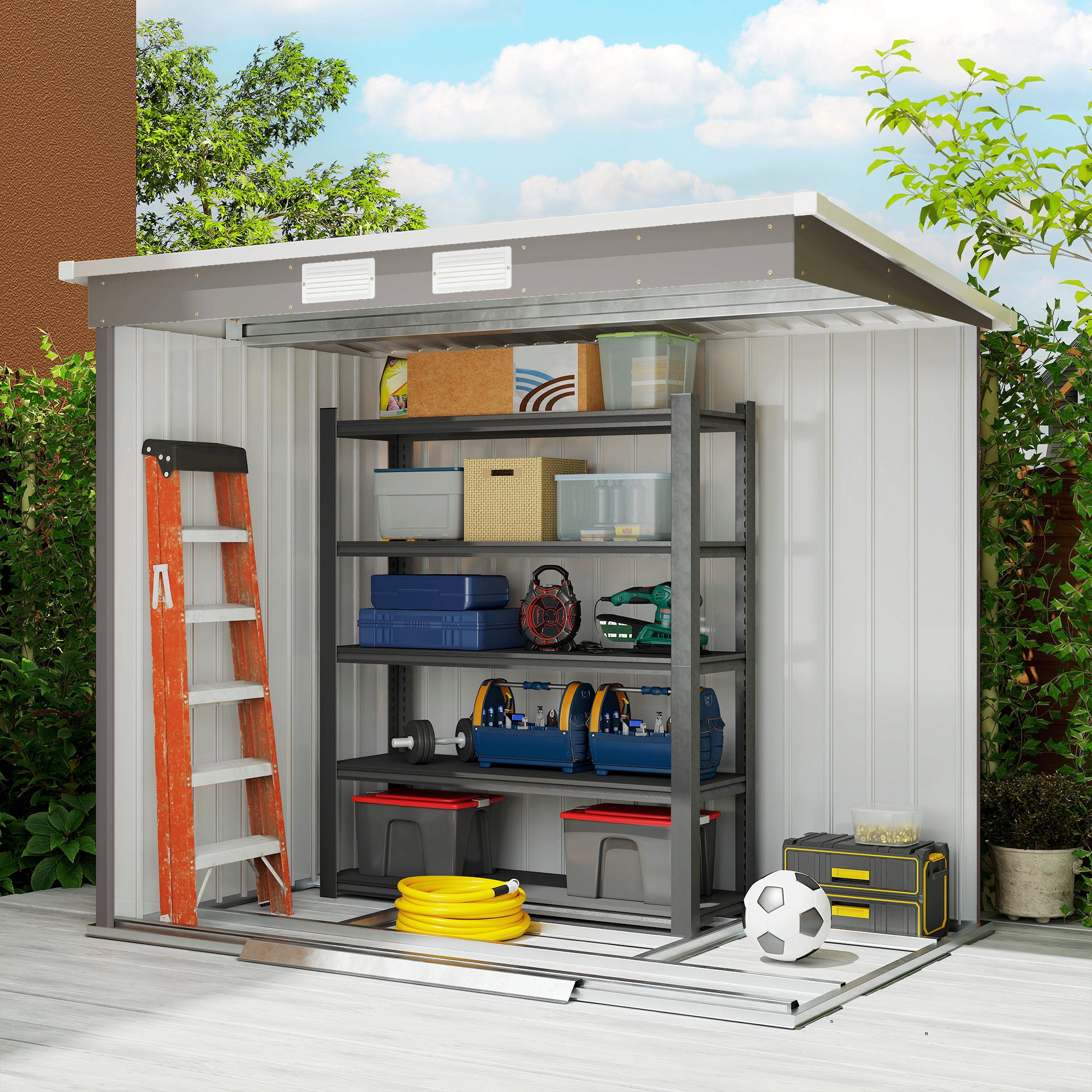 Abrigo de Jardim 213x130x172 cm Cinza Claro em Aço Galvanizado