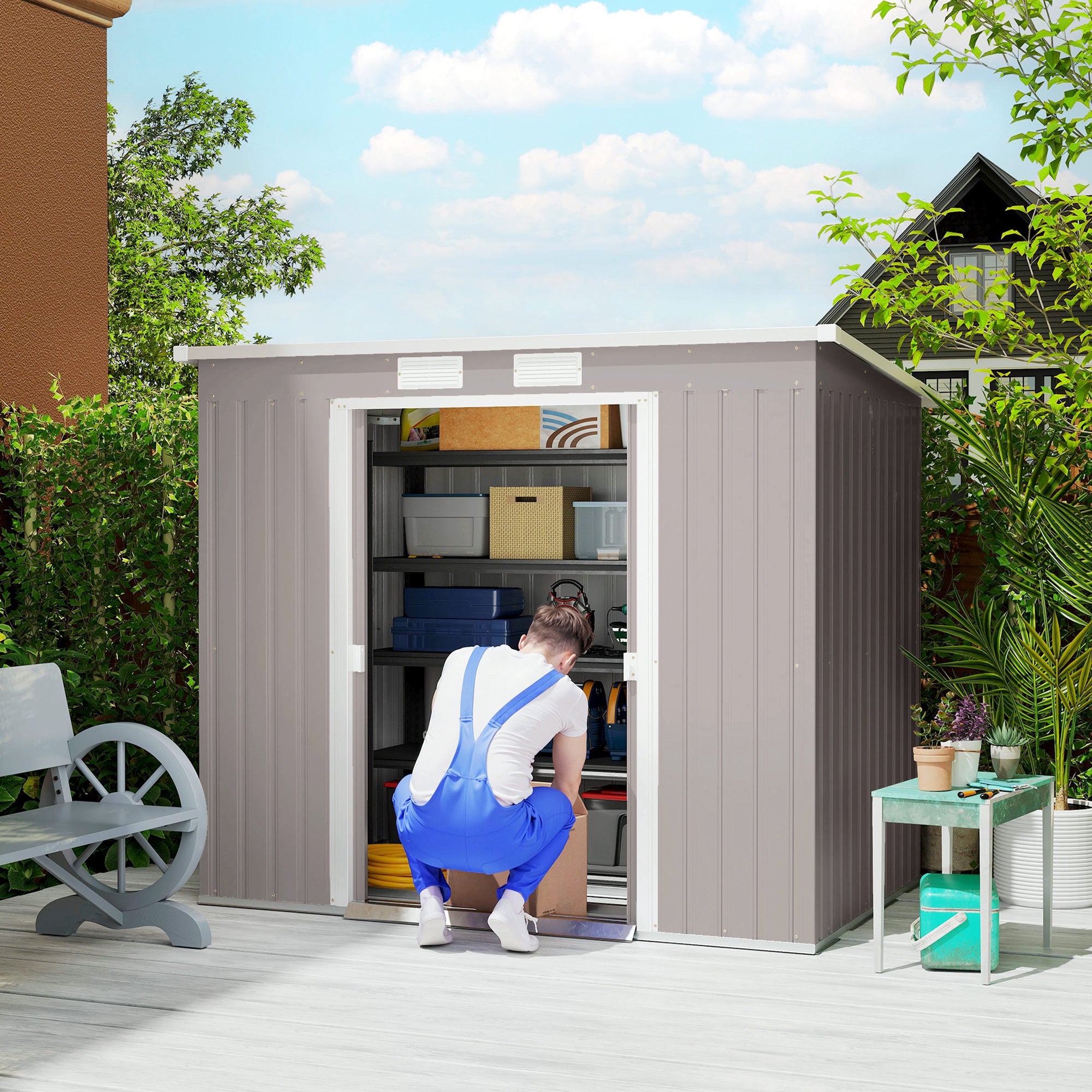 Abrigo de Jardim 213x130x172 cm Cinza Claro em Aço Galvanizado