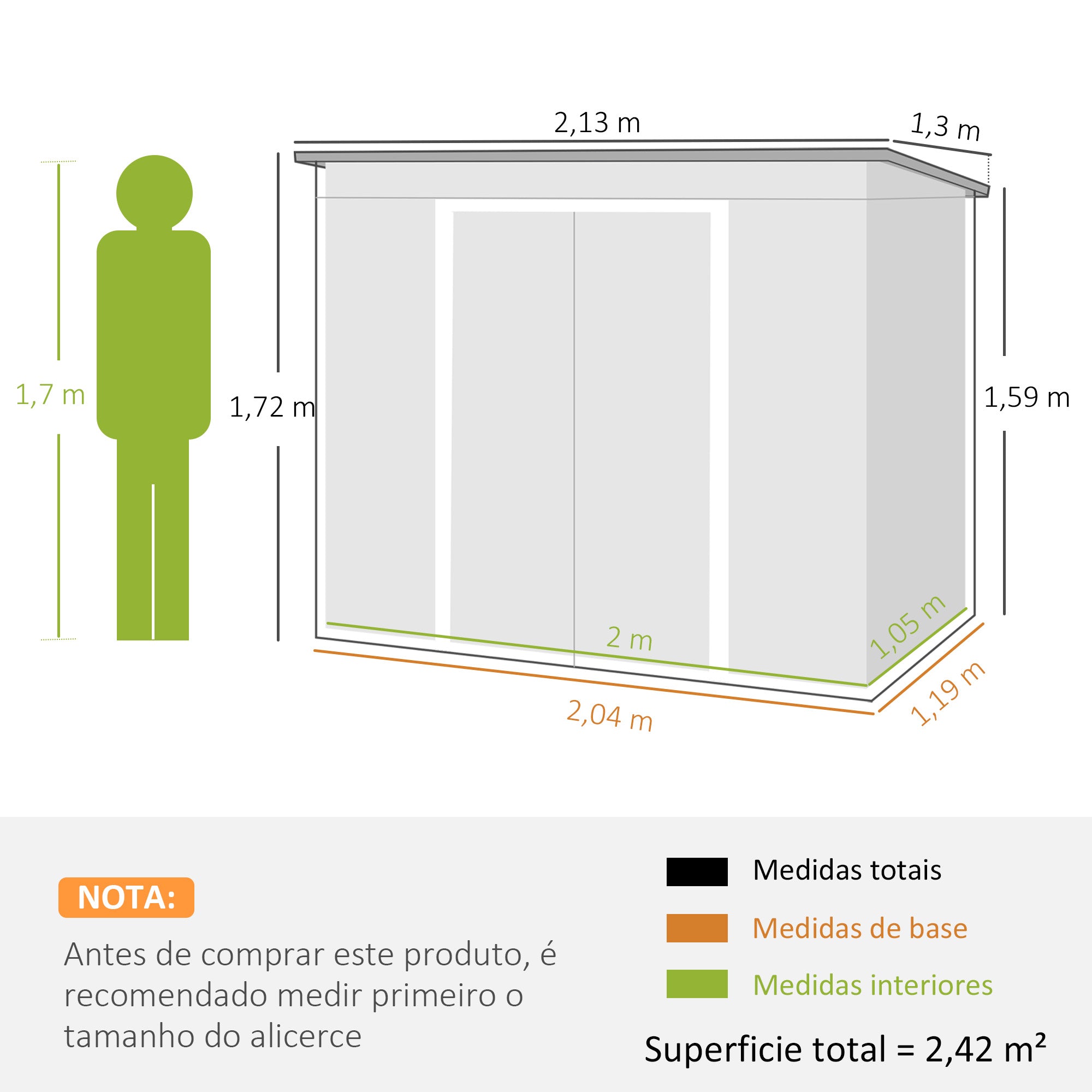 Abrigo de Jardim 213x130x172 cm Cinza Claro em Aço Galvanizado