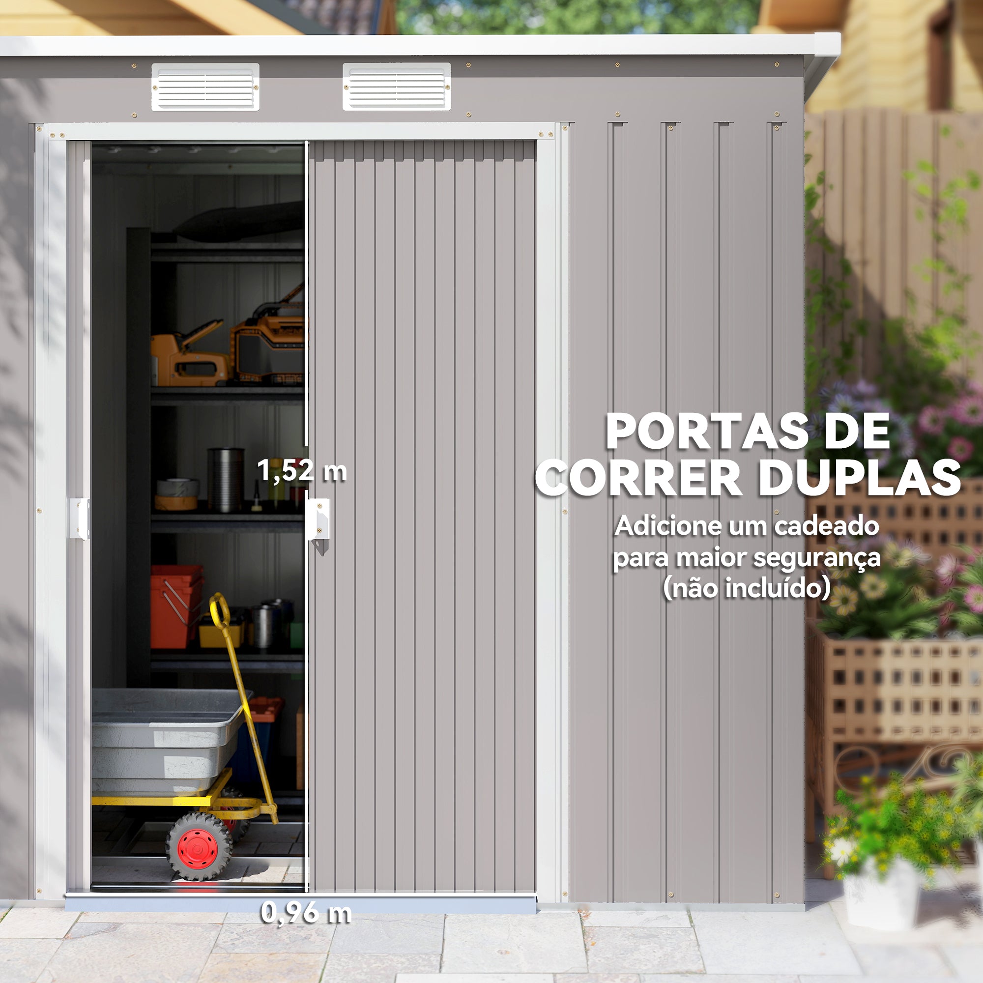 Abrigo de Jardim 213x130x172 cm Cinza Claro em Aço Galvanizado
