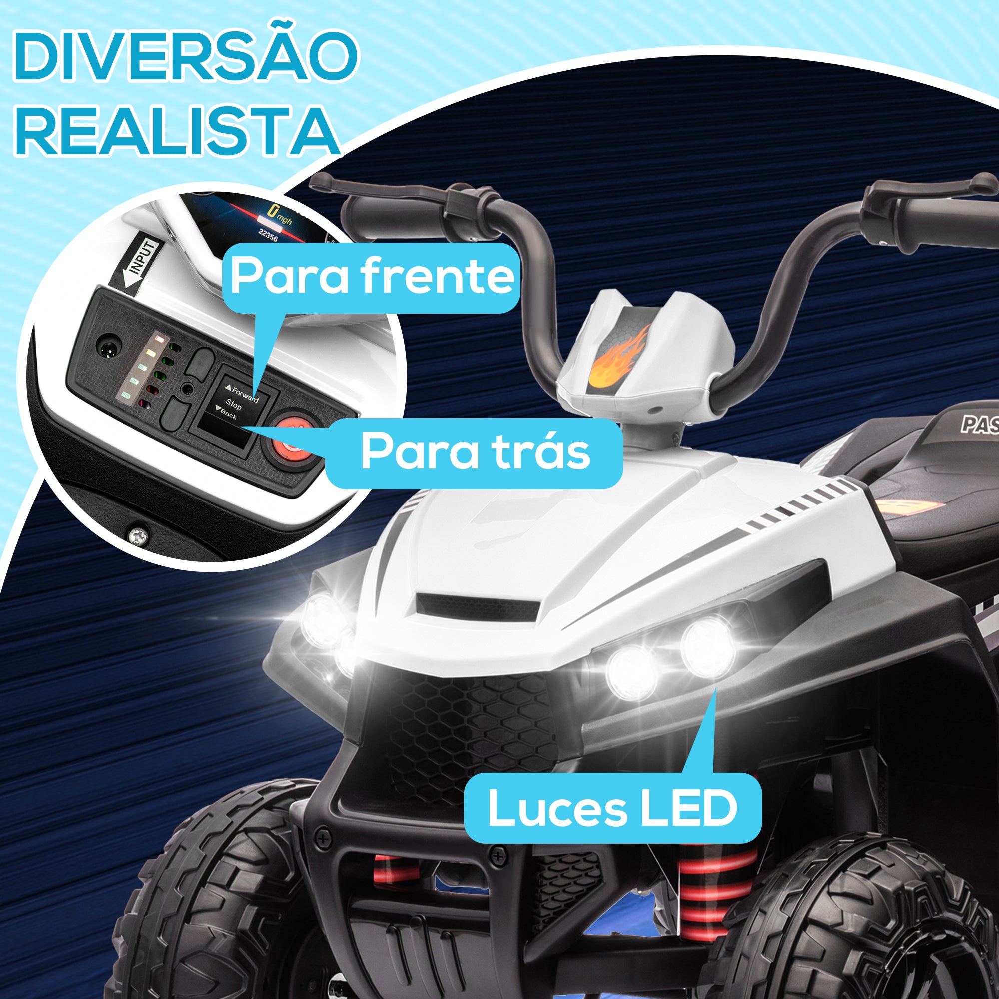 Quadriciclo Elétrico para Crianças 85x55,5x62 cm Branco