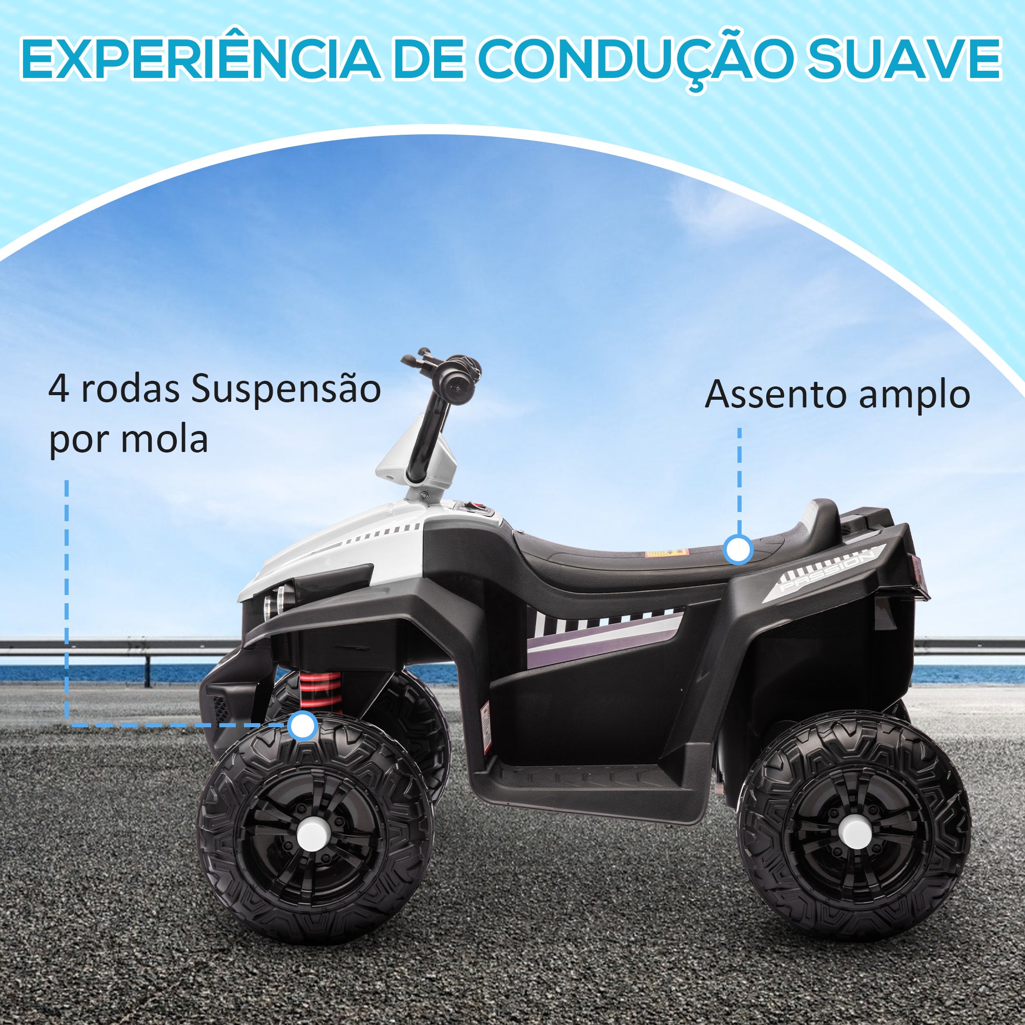 Quadriciclo Elétrico para Crianças 85x55,5x62 cm Branco