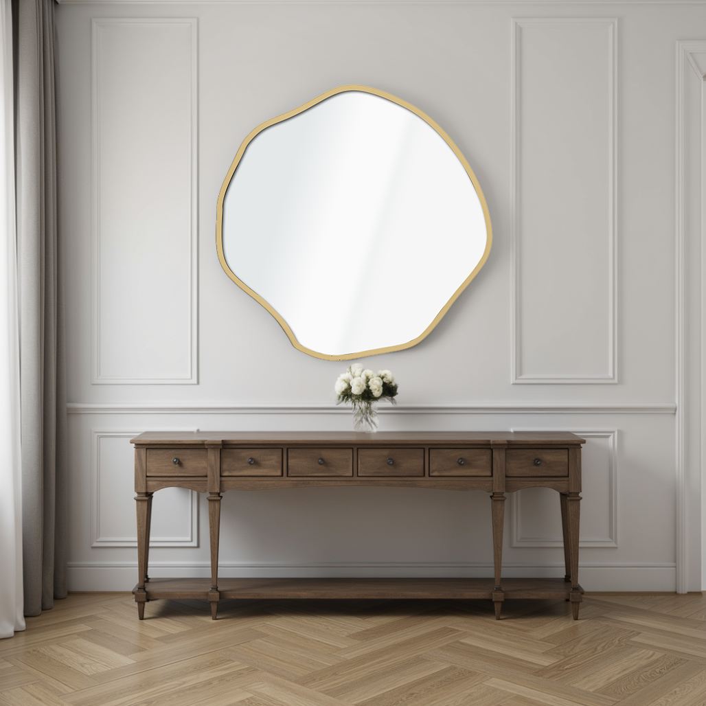 Espelho Decorativo-Bowed-Ouro