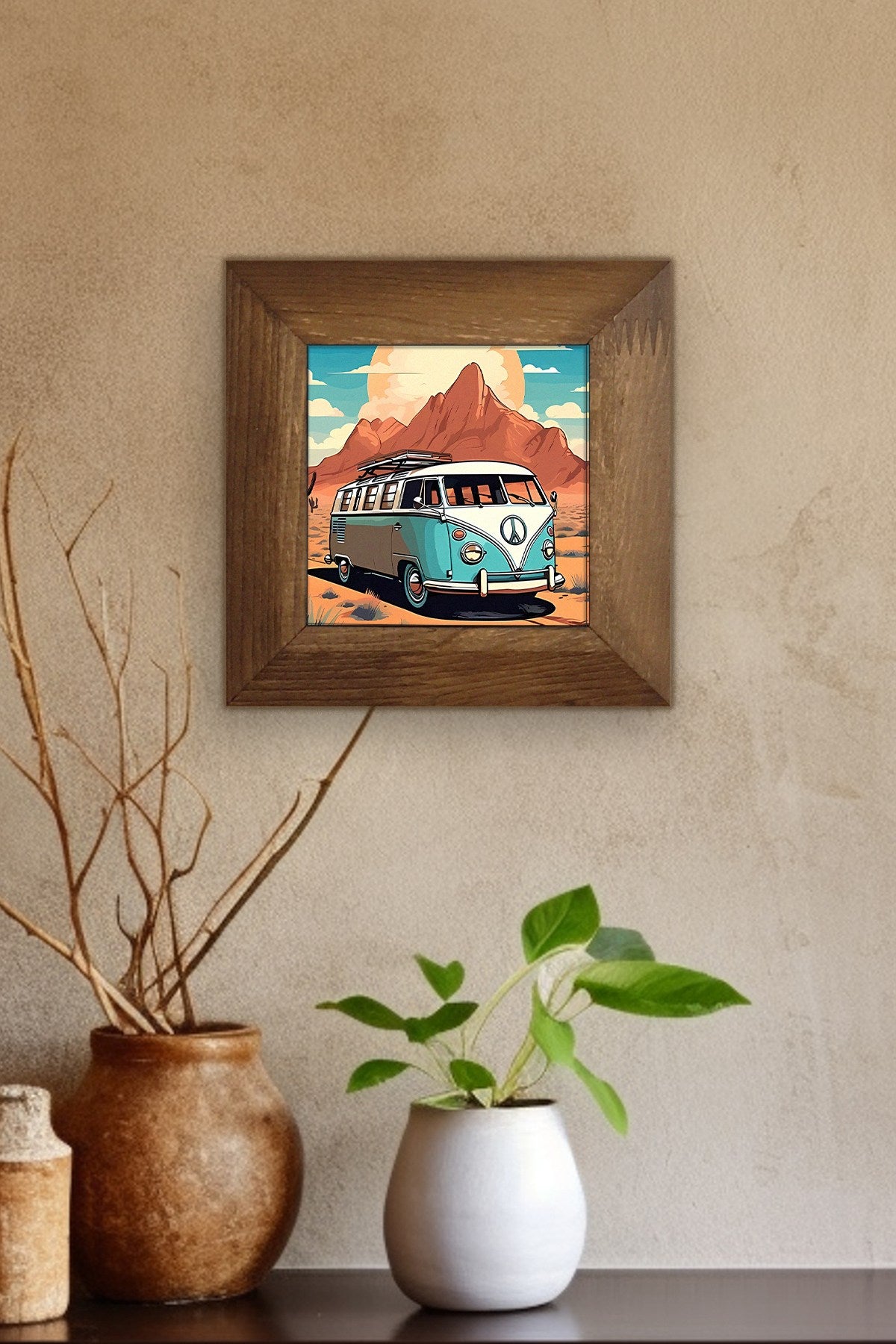 Quadro Decorativo Artvessakaro11 Multicolor em Cerâmica 100% com Moldura de Madeira (2,5 cm) – Impressão UV – 15,5 x 15,5 cm