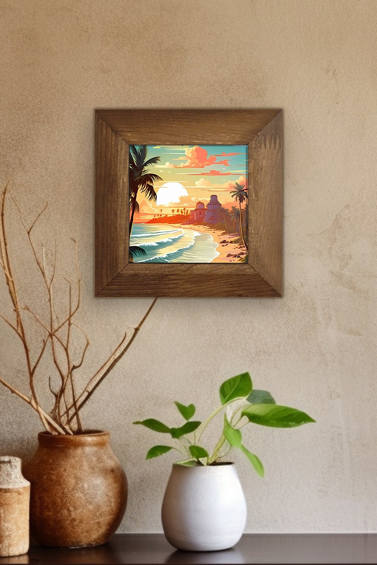 Quadro Decorativo em Cerâmica com Moldura de Madeira 15,5x15,5 cm Multicolor (Impressão UV) – Artvessakaro12