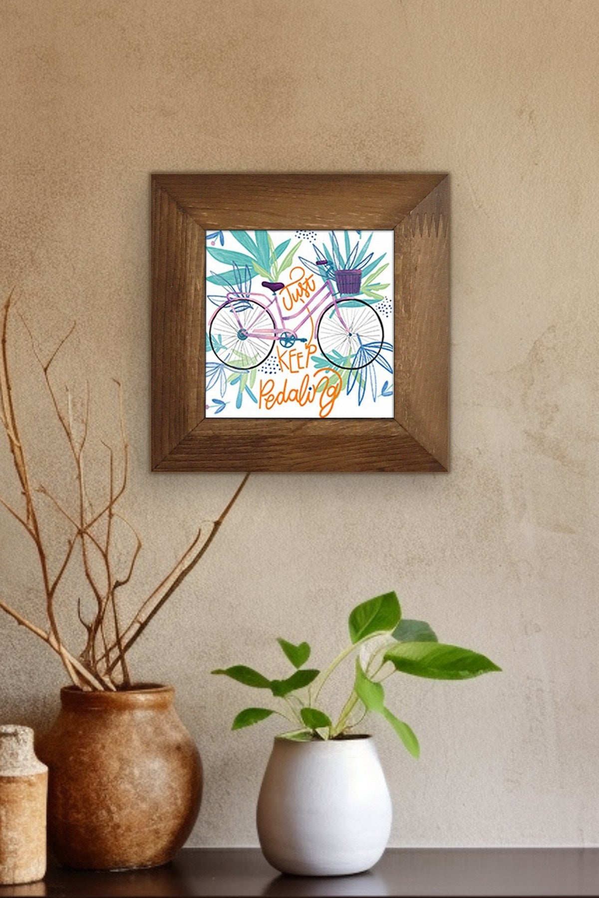 Quadro Decorativo Artvessakaro24 – Multicolor, Cerâmica 100%, Moldura Madeira 2,5 cm, Impressão UV, 15,5 x 15,5 cm