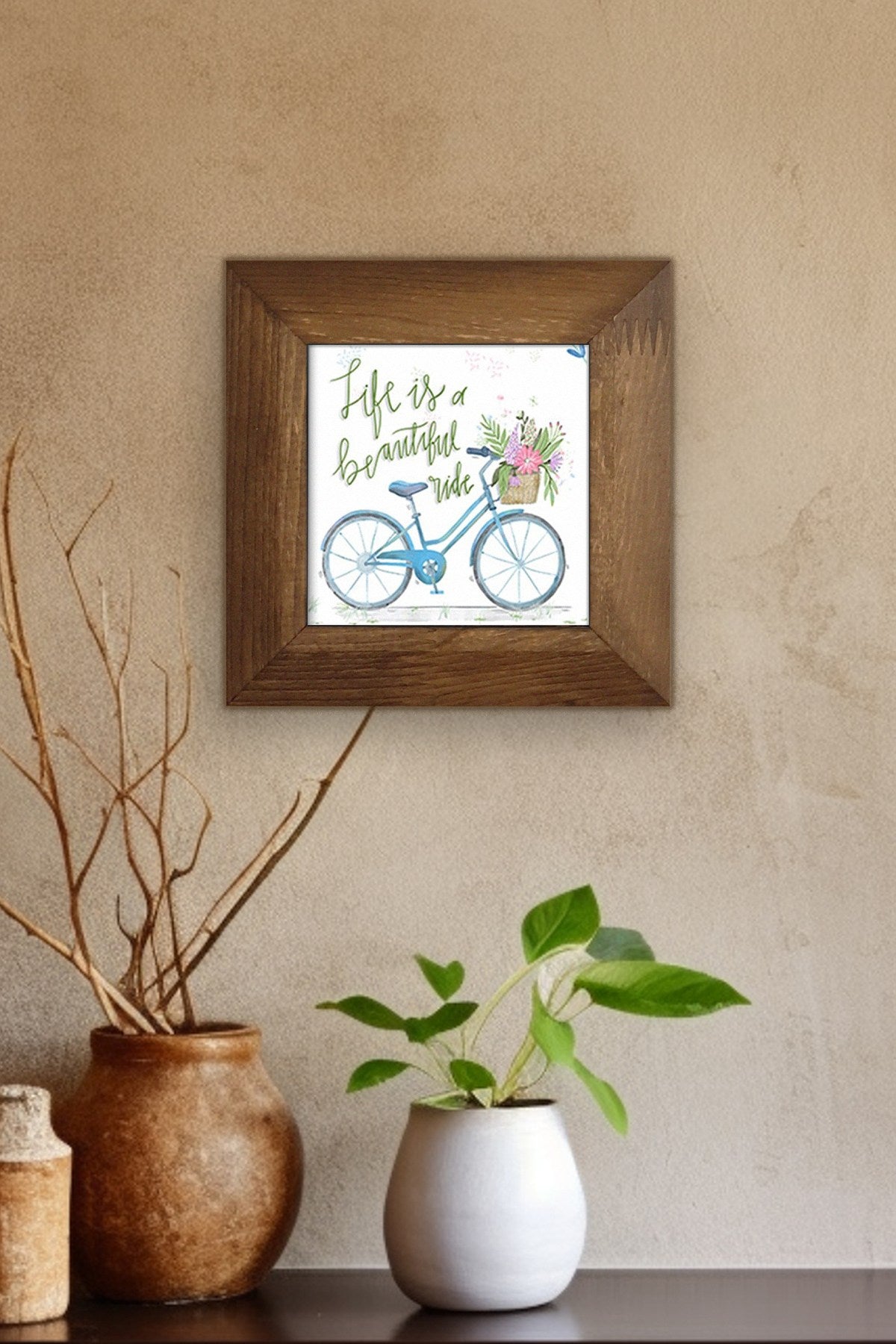 Artvessakaro26 Quadro Decorativo Multicolor em Cerâmica com Moldura de Madeira (15,5 x 15,5 cm) – Impressão UV