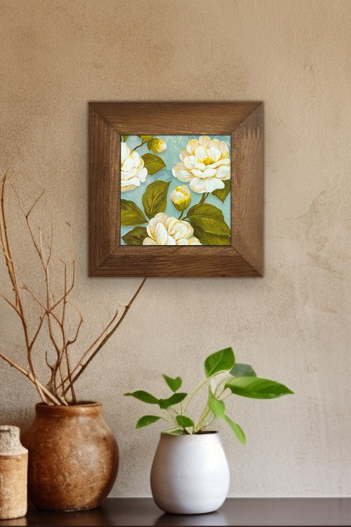 Quadro Decorativo Artvessakaro29 em Cerâmica, Moldura de Madeira 2,5 cm, Impressão UV – Multicolor 15,5 x 15,5 cm
