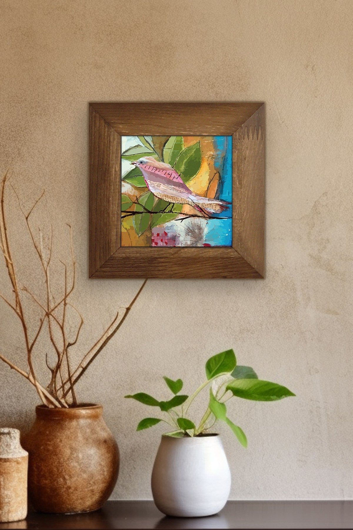 Quadro Decorativo Artvessakaro33 Multicolor – 100% Cerâmica com Moldura de Madeira 2,5 cm, Impressão UV, 15,5 x 15,5 cm