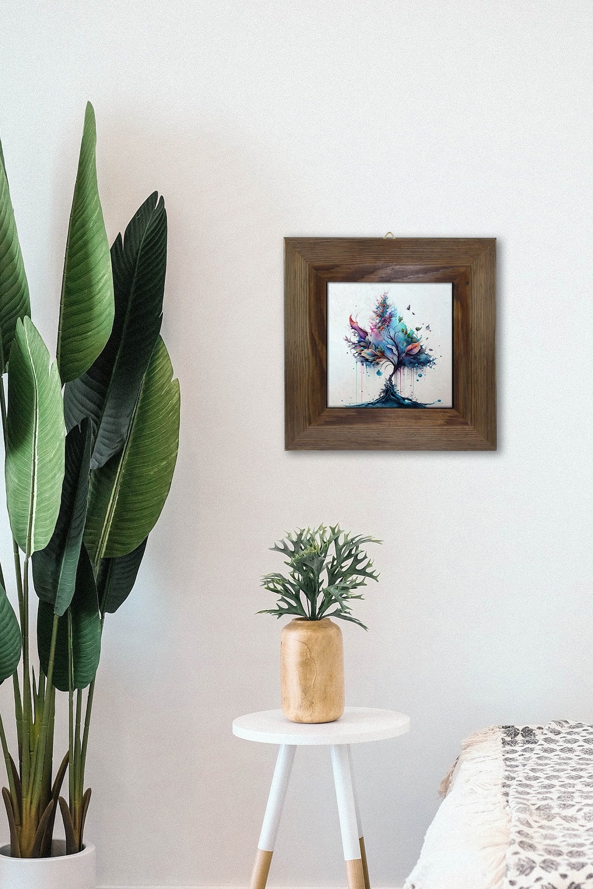 Quadro Decorativo Artvessakaro39 — Azulejo Cerâmico 15,5 x 15,5 cm com Impressão UV, Moldura de Madeira (2,5 cm), Multicolor