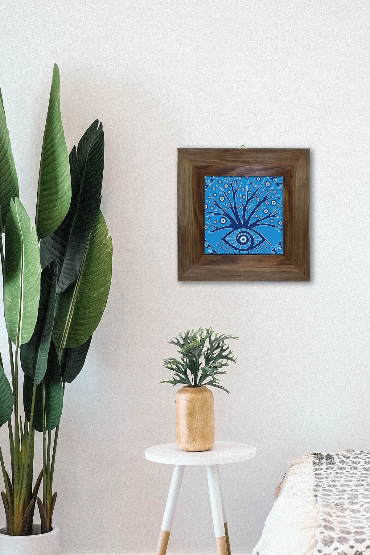 Quadro Decorativo Artvessakaro42 Multicolor em Cerâmica, Moldura de Madeira 2,5 cm, 15,5 x 15,5 cm, Impressão UV