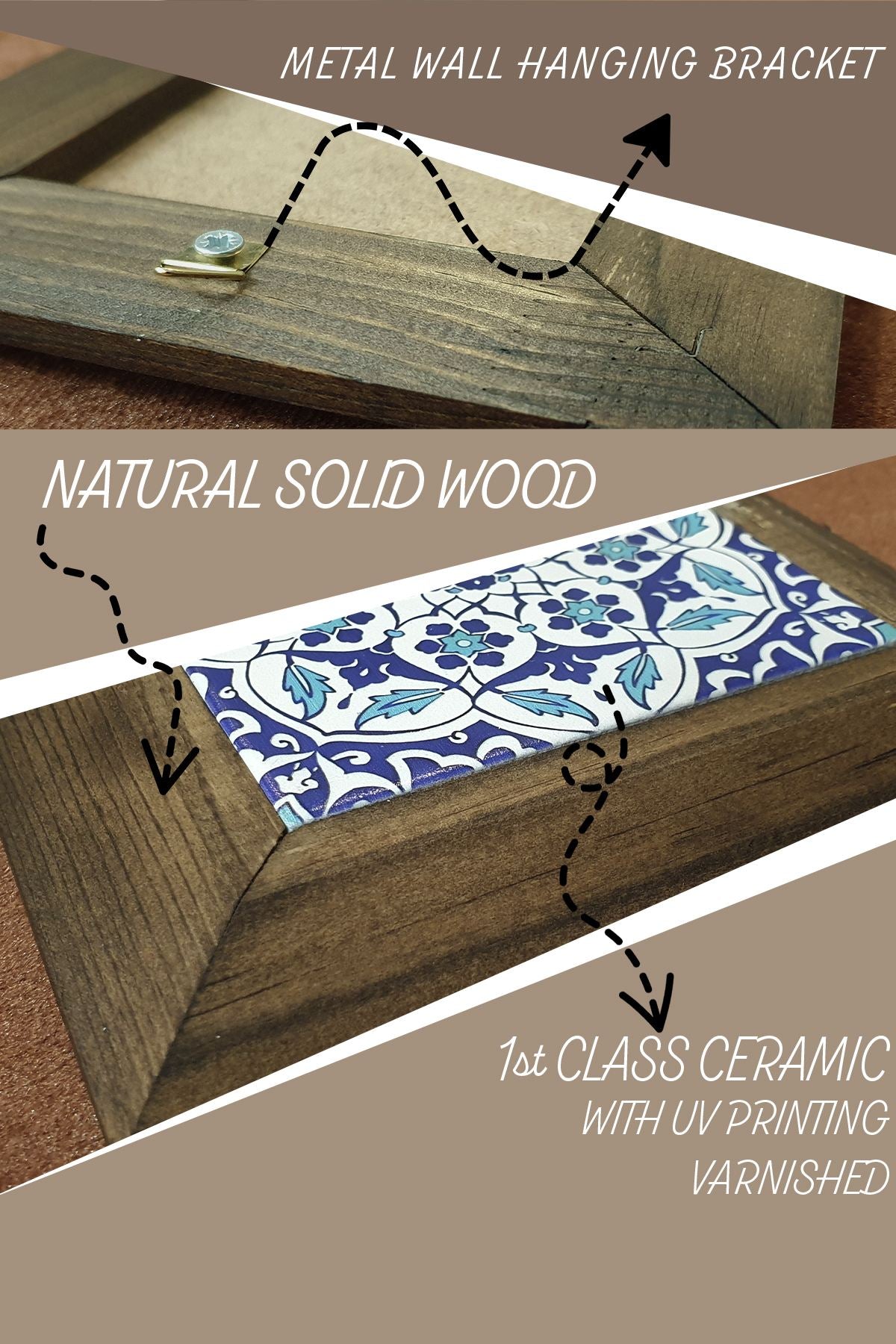 Quadro Decorativo Multicolor Artvessakaro53 – Cerâmica 100%, Moldura de Madeira 2,5 cm, Impressão UV, 15,5 x 15,5 cm