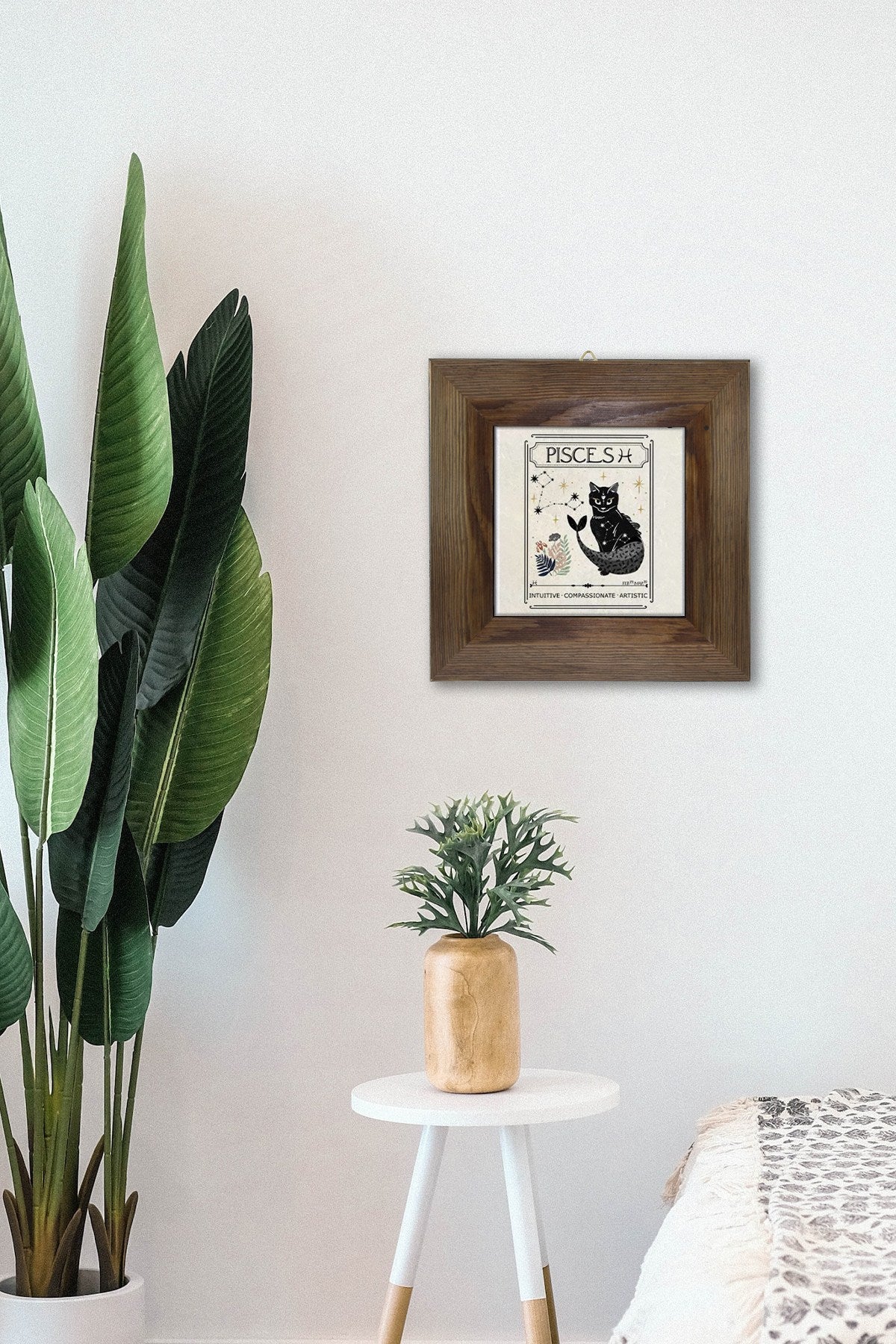 Quadro Decorativo Artvessakaro54 em Cerâmica Multicolor com Moldura de Madeira (2,5 cm) — Impressão UV — 15,5 x 15,5 cm