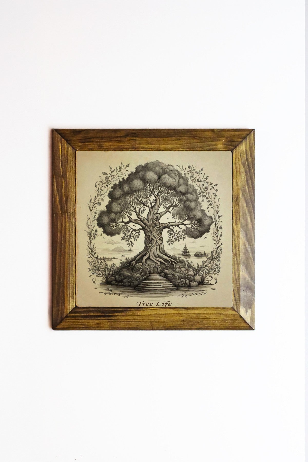 Quadro Decorativo Moldurado Ersytastablo1-26, Multicolor, Pedra 100%, Moldura de Madeira 2,5 cm, Impressão UV, 26x26 cm