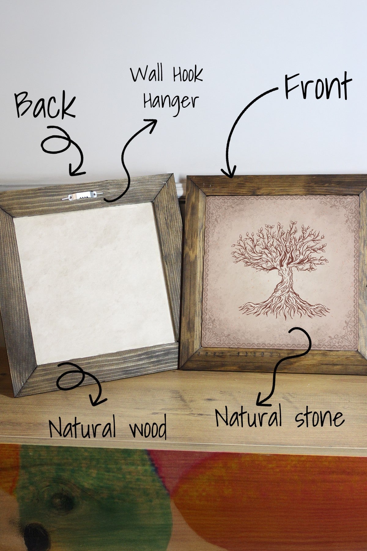 Quadro Decorativo Multicolor em Pedra 100% com Moldura de Madeira 2,5 cm – Ersytastablo4 - 26 (26x26 cm)