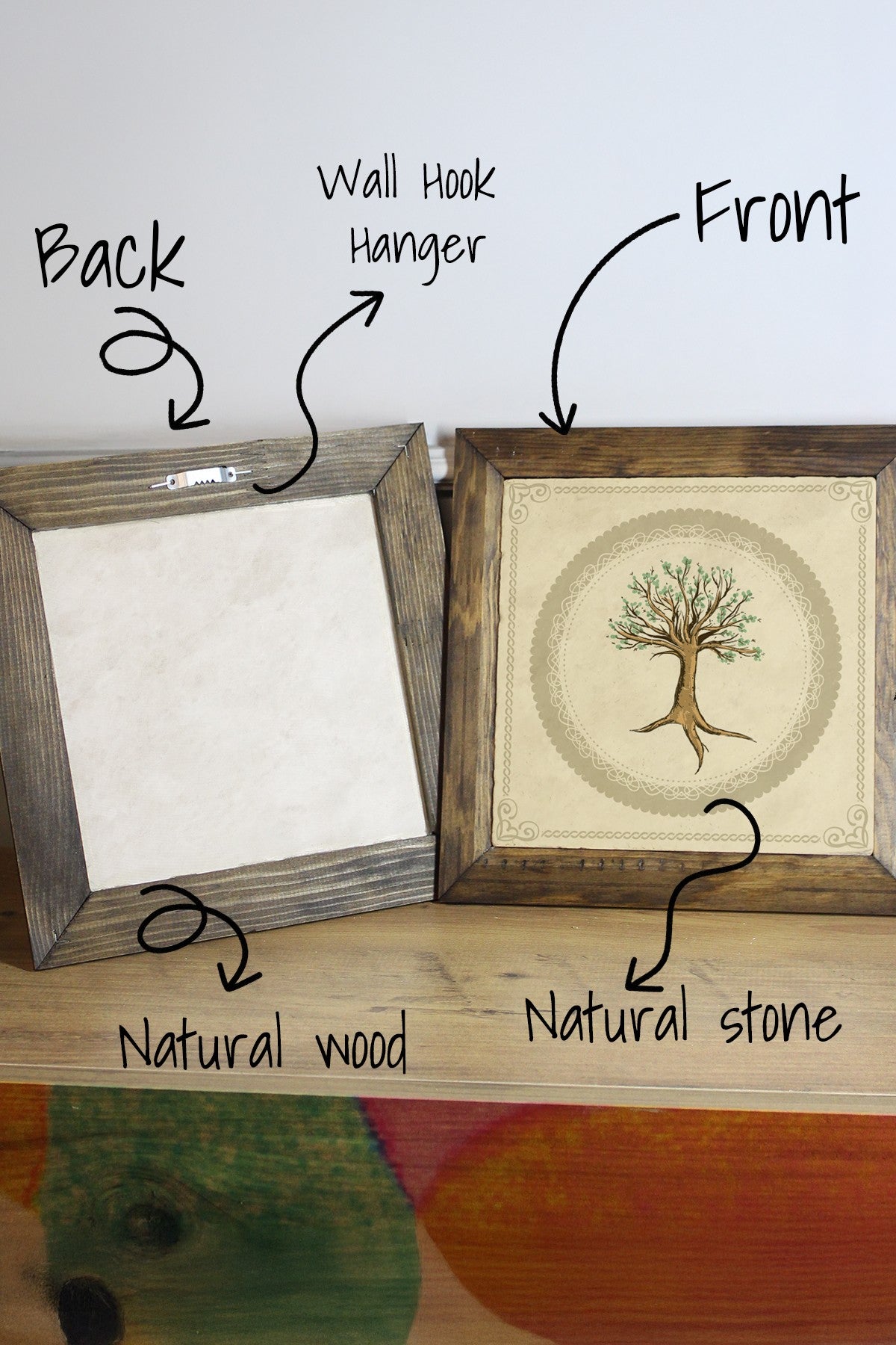 Quadro Decorativo Ersytastablo5 - 16 Multicolor em Pedra com Moldura de Madeira 15,5x15,5 cm – Impressão UV