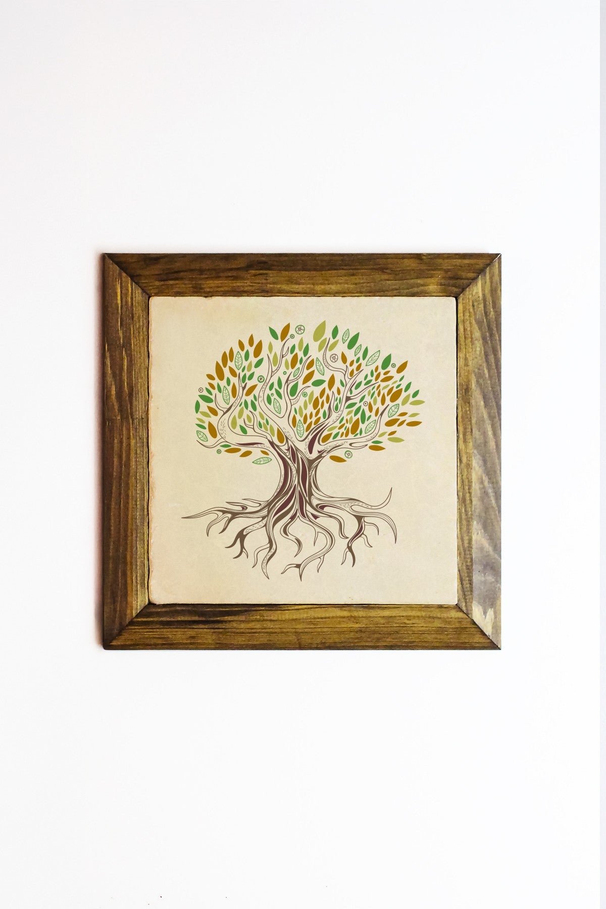 Quadro Decorativo Ersytastablo7 - 16 em Pedra com Moldura de Madeira, Multicolor, Impressão UV, 15,5 x 15,5 cm