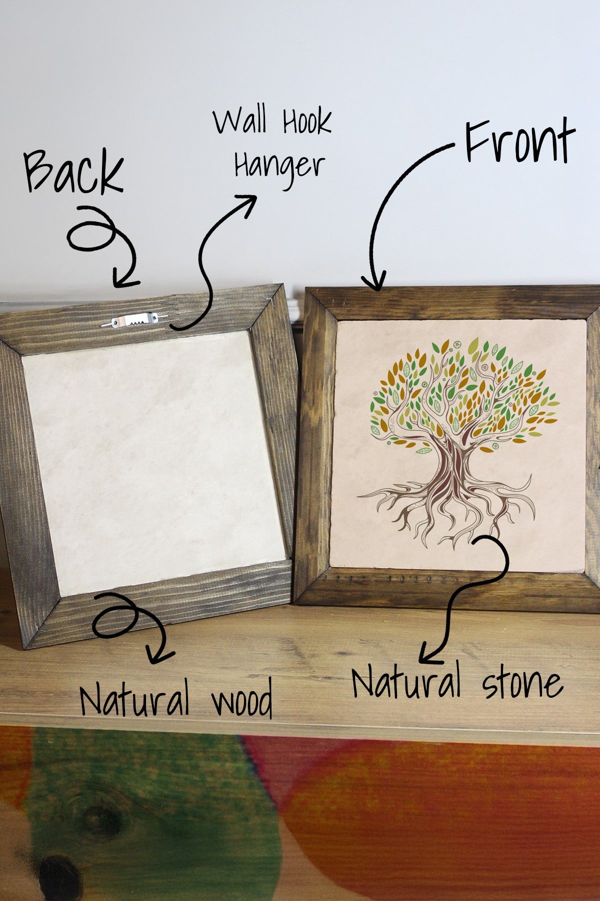 Quadro Decorativo Ersytastablo7 - 26 Multicolor em Pedra 100% com Moldura de Madeira 2,5 cm, Impressão UV, 26x26 cm