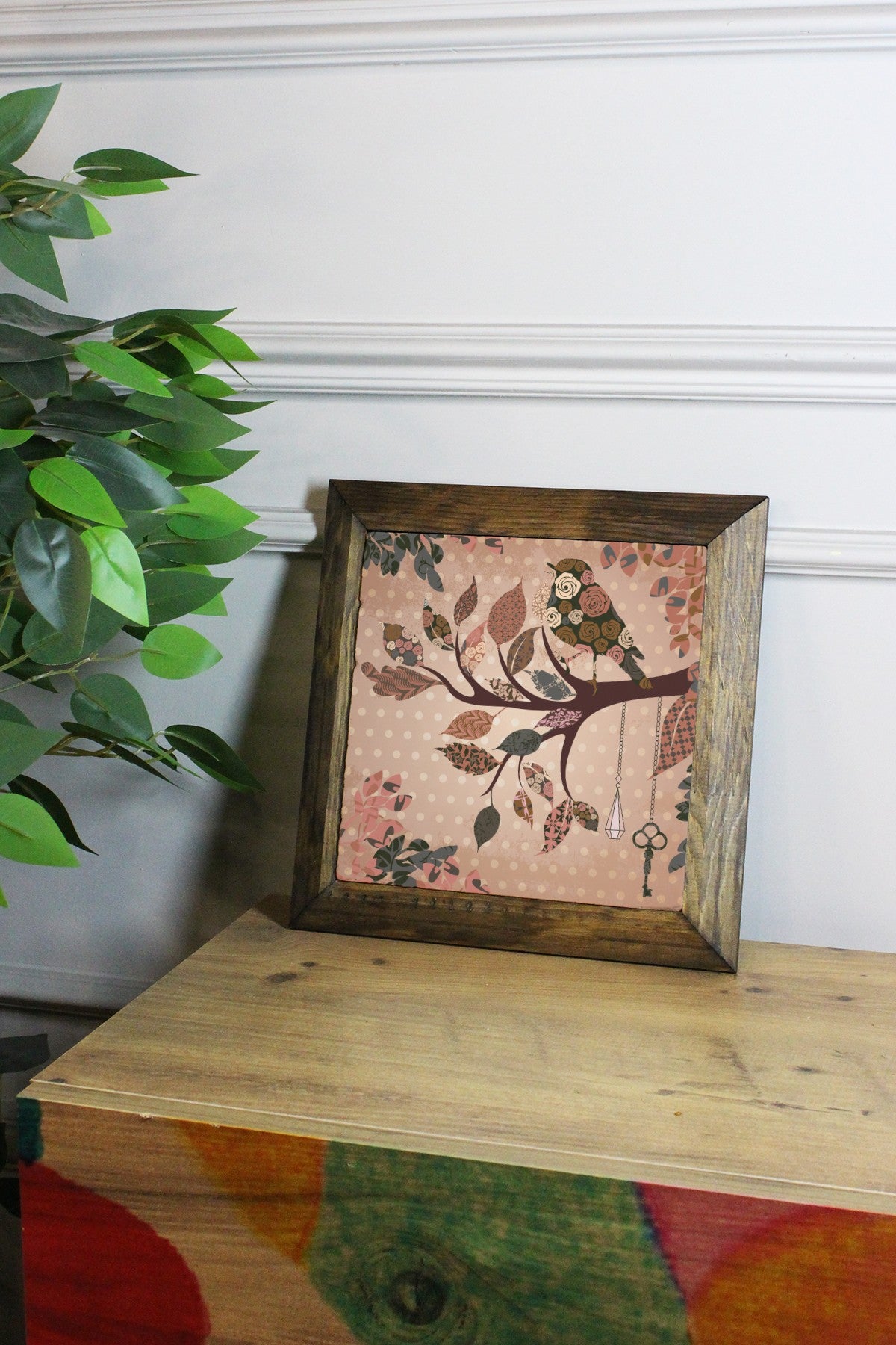 Quadro Decorativo Multicolor em Pedra 100% com Moldura de Madeira 100% (2,5 cm), 15,5 x 15,5 cm, Impressão UV