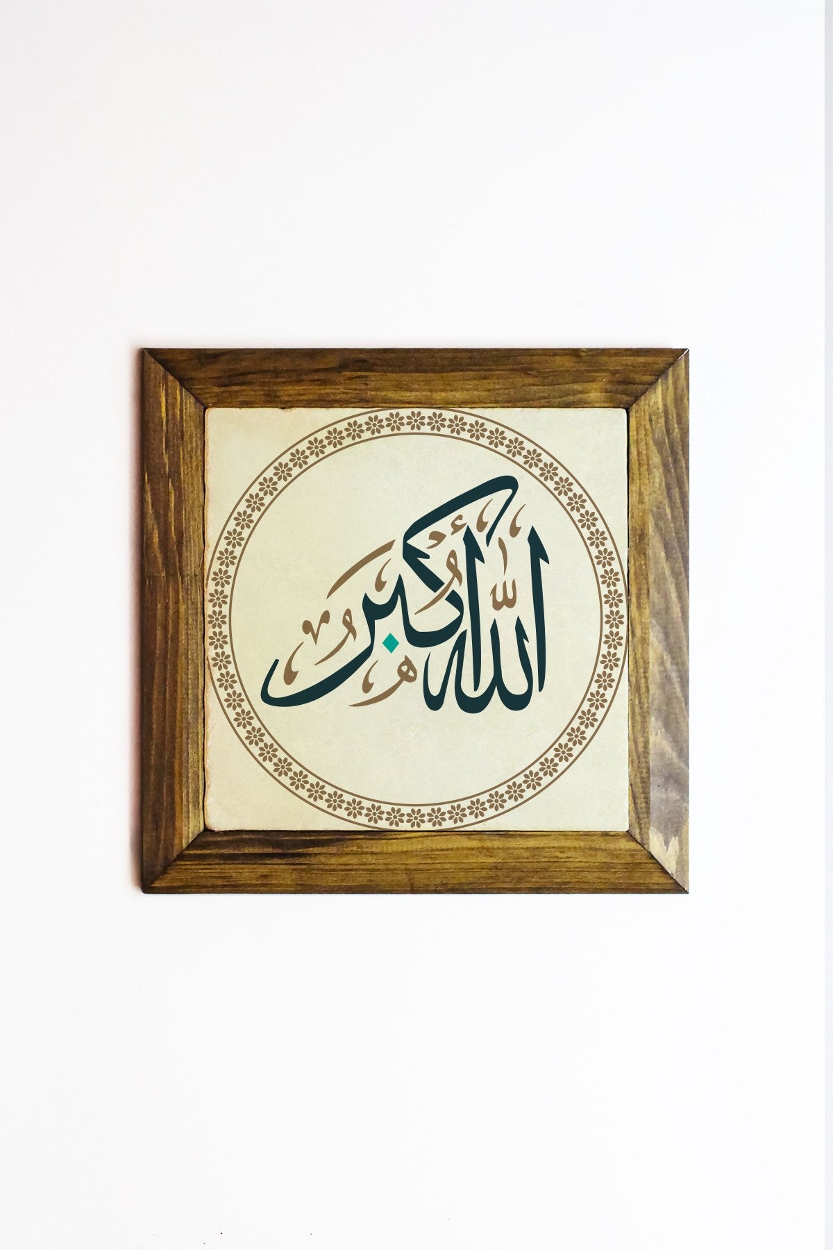 Quadro Decorativo Ersytastablo10-16 em Pedra com Moldura de Madeira (2,5 cm), Multicolor, Impressão UV, 15,5 x 15,5 cm